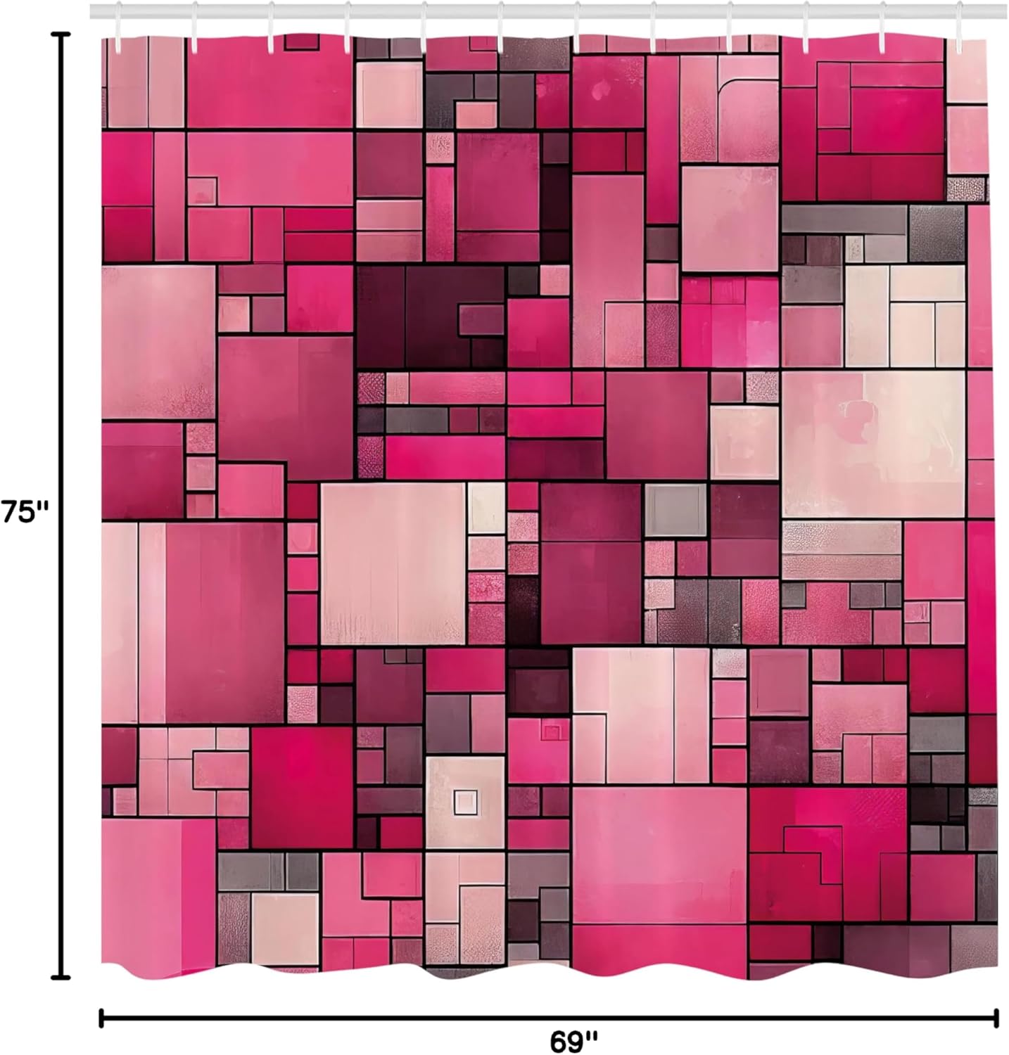 Ambesonne Pink Shower Curtain, Blushy Illustration of Y2K Designed Squares Abstract Futuristic Geometry, Cloth Fabric Bathroom Decor Set with Hooks, 69" W x 75" L, Magenta Dried Rose Rose