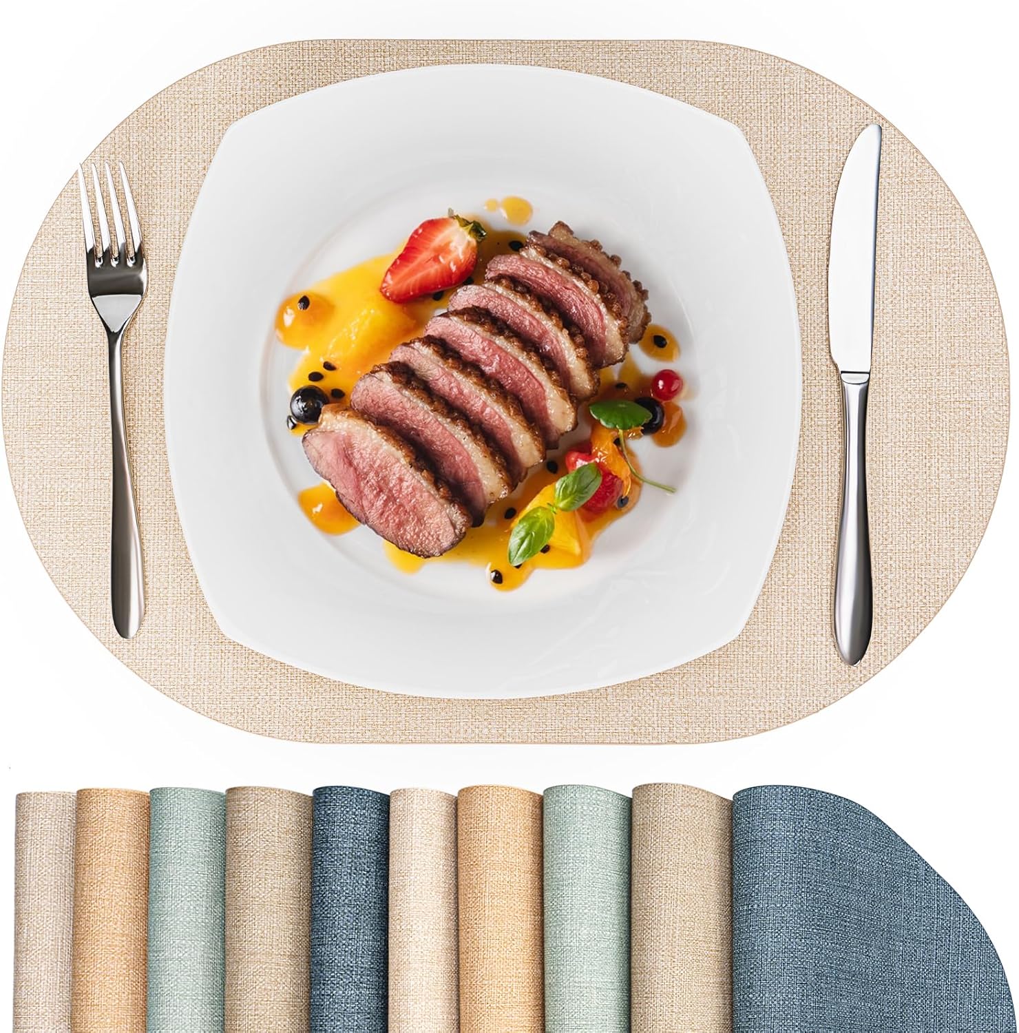 Oval Placemats for Dining Table Set of 6, Washable Leather Table Mats, Waterproof Heat-Resistant Non-Slip Kitchen Placemats, Simple Style Oval Design