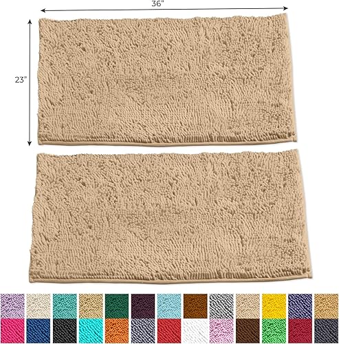 Miniatura 3 de Juego de tapetes LuxUrux para bañoducha de microfibra de felpilla extrasuave de 1 pulgada de alto, muy absorbente mide16 x 24 pulgadas (23 x 36