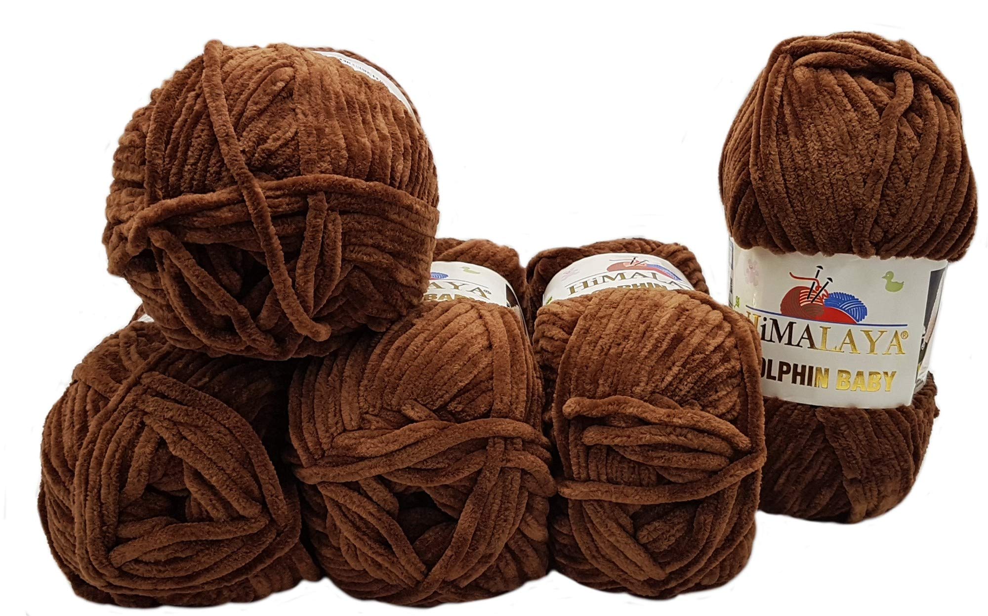 5 x 100 Gramm Himalaya Dolphin Strickwolle, Babywolle , 500 Gramm Wolle Super Bulky (braun 80366)