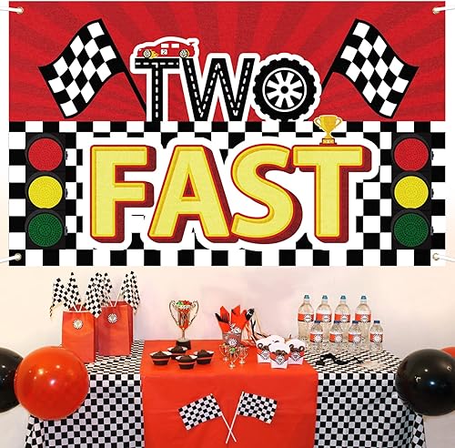 Miniatura 3 de Cartel grande de carreras con dos carros de carreras  Fondo fotopropulsado de pared para el hogar de bienvenida al segundo cumpleaños, decoración de