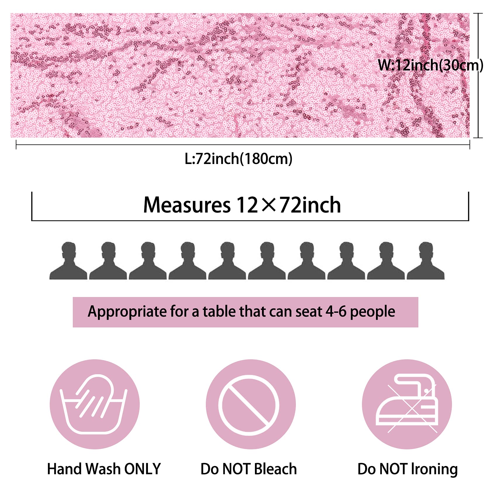 12 Packs 12 X 72 Inch Pink Sequin Table Runner Glitter Dining Table Runner for Birthday Wedding Engagement Bridal Baby Shower Bachelorette Holiday Celebration Party Supplies Decorations (Pink)