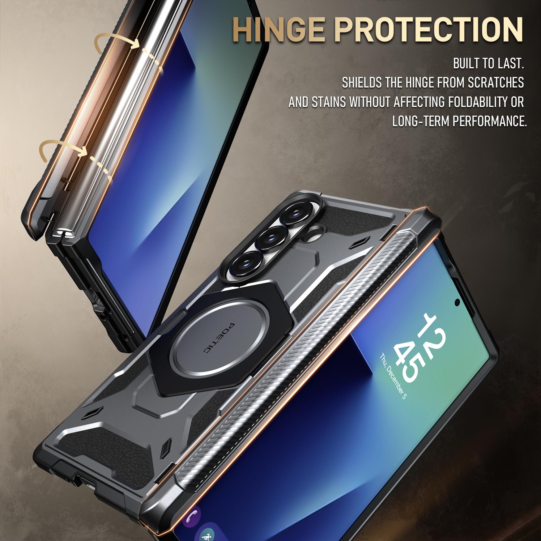 Poetic Spartan - Custodia per Samsung Galaxy Z Fold 7, protezione con cerniere, supporto regolabile con anello magnetico, pellicola protettiva integrata, compatibile con MagSafe, robusta custodia per