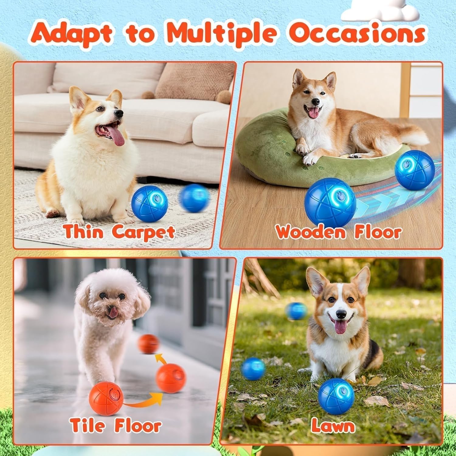 2 Pcs Shaky Ball Toy for Dogs, Vibrating Dog Balls, Interactive Dog Balls, Smart Jumping Ball Toy, Automatic Rolling, Keep Them Busy, Suit for All Dogs(Blue+Orange) — view 4
