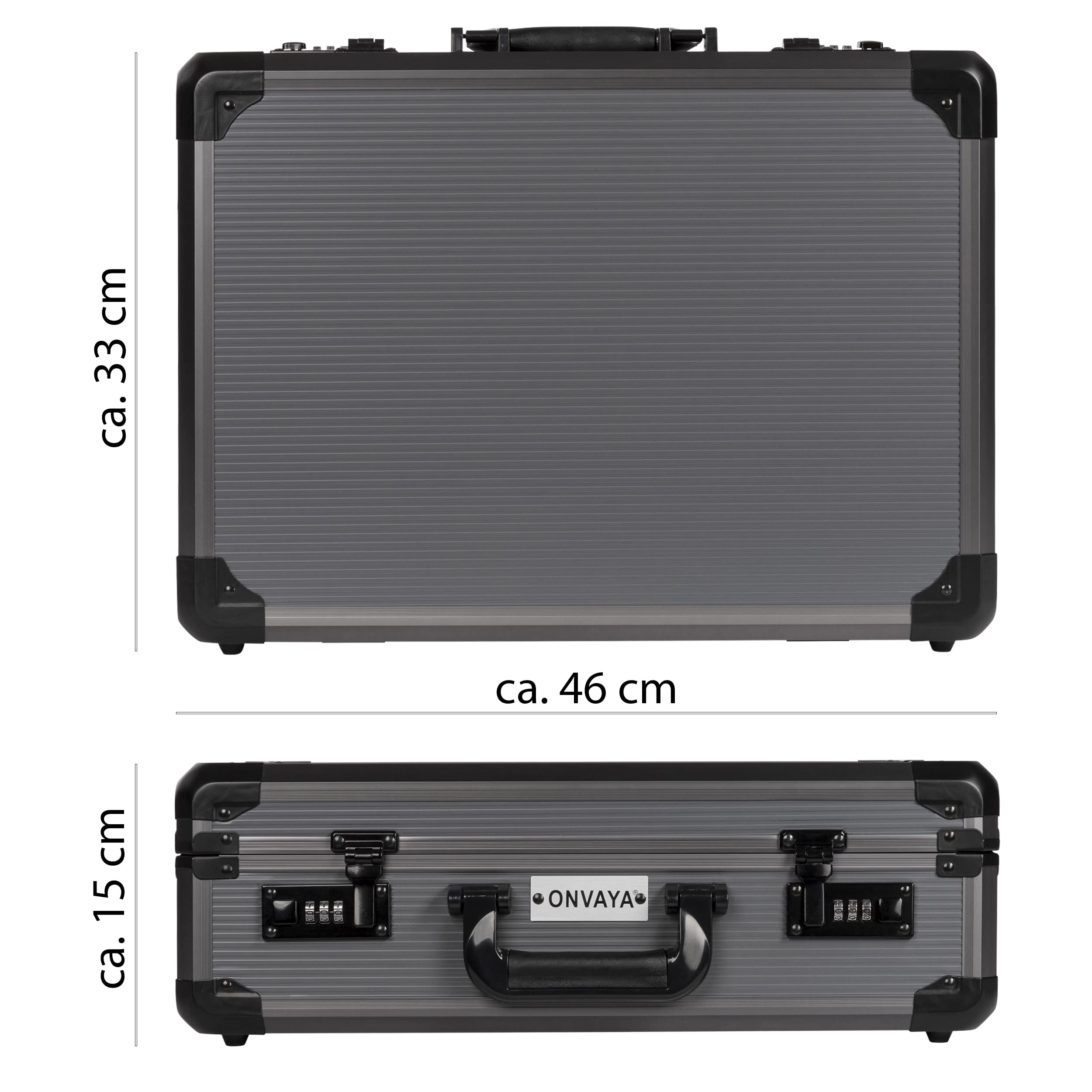 ONVAYA® Aluminiowa walizka z zamkiem szyfrowym, aluminiowa walizka na dokumenty, walizka transportowa z pianką, zamykana walizka na zdjęcie, walizka na broń, czarny,