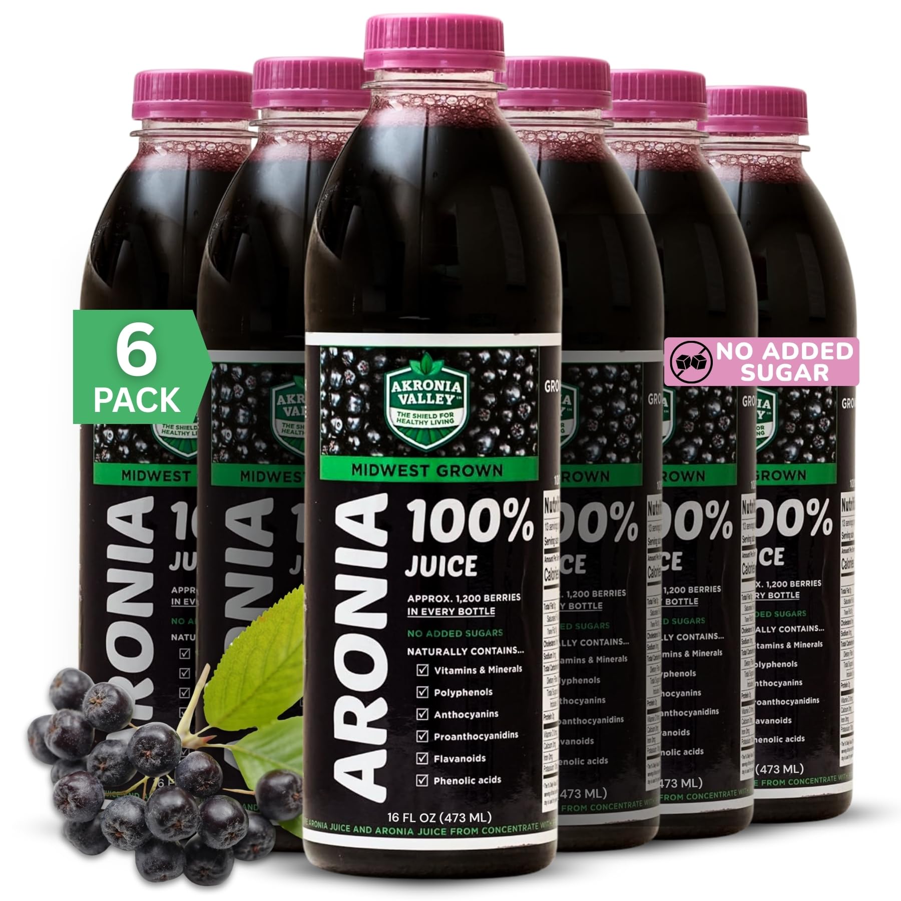 100% Aronia Berry Juice | 16 Fl Oz (Pack of 6) One Month Supply | Gluten Free Superfood Juice Drink Aronia Berry 16 Fl Oz (Pack of 6)