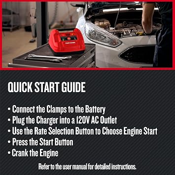 CRAFTSMAN 6A Car Battery Charger and 100A Engine Starter, 6-in-1 Solution, Battery Maintainer, 30A Boost, for 6V/12V Power Sport, Automotive, and Marine Batteries, CMXCESM253