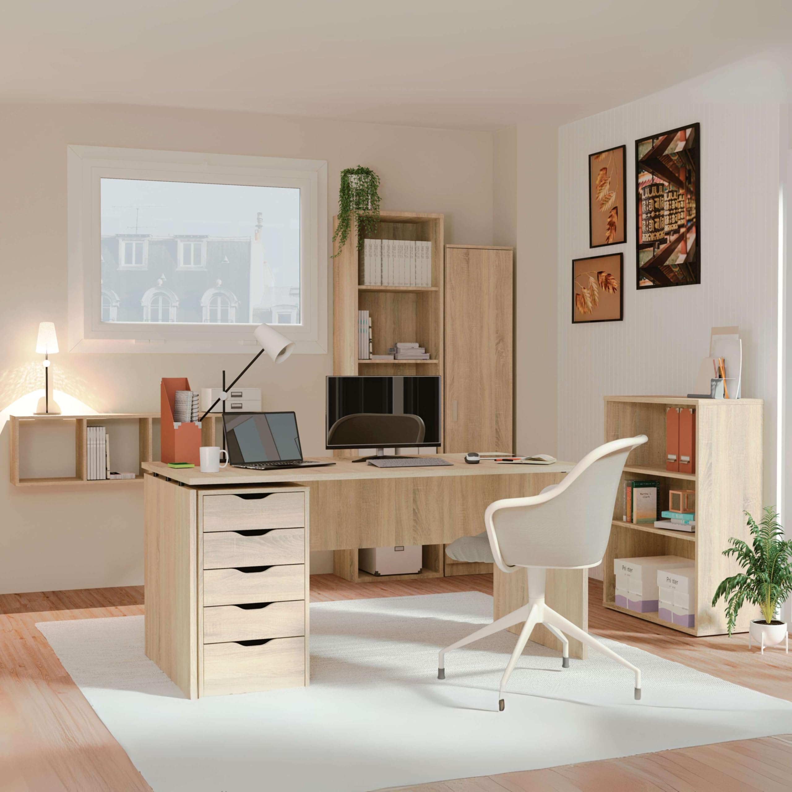 MUEBLES PITARCH | Cajonera de Oficinas Auxiliar de Despacho con 5 Cajones, Roble Cambrian, 71x40x43cm (Alto x Ancho x Fondo) Cajonera Baño, Colección Tibet