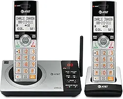 AT&T CL82207 DECT 6.0 Telefone sem fio para casa com secretária eletrônica, bloqueio de chamadas, locutor de identificação de chamadas, intercomunicação e alcance insuperável, prata