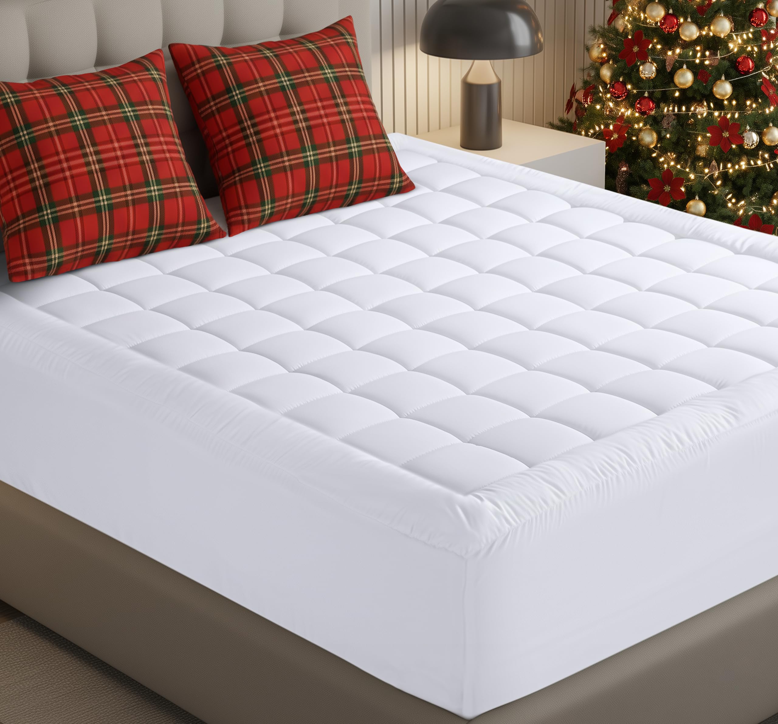 Utopia Bedding Queen Mattress Pad, Quilted Fitted Premium Mattress Protector, Deep Pocket Cover Stretches up to 16 Inches, Fluffy Pillow Topper (60x80 Inches, White)