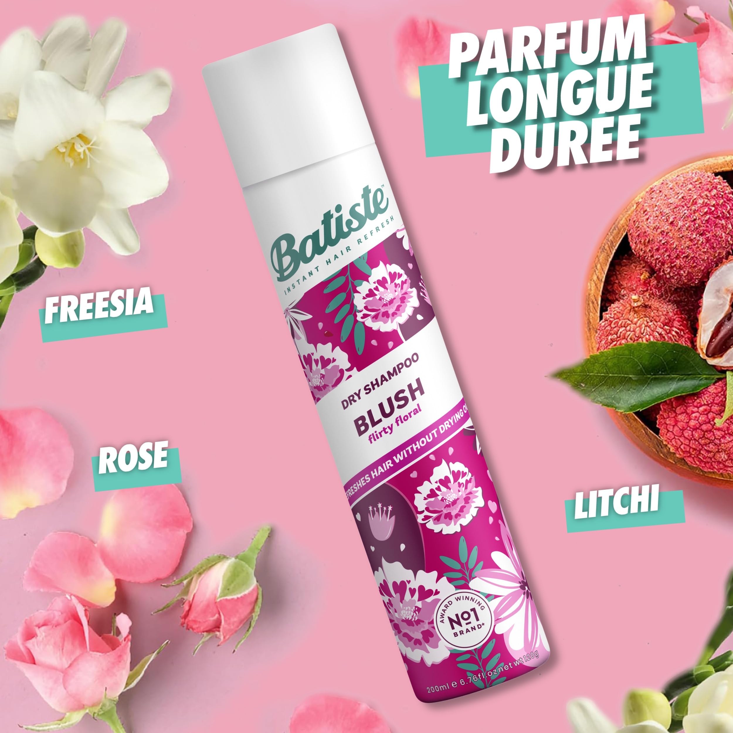 Batiste Dry Shampoo Floral & Flirty Blush 50ml - Waterless shampoo formula for instant refresh in seconds - Image 4 thumbnail