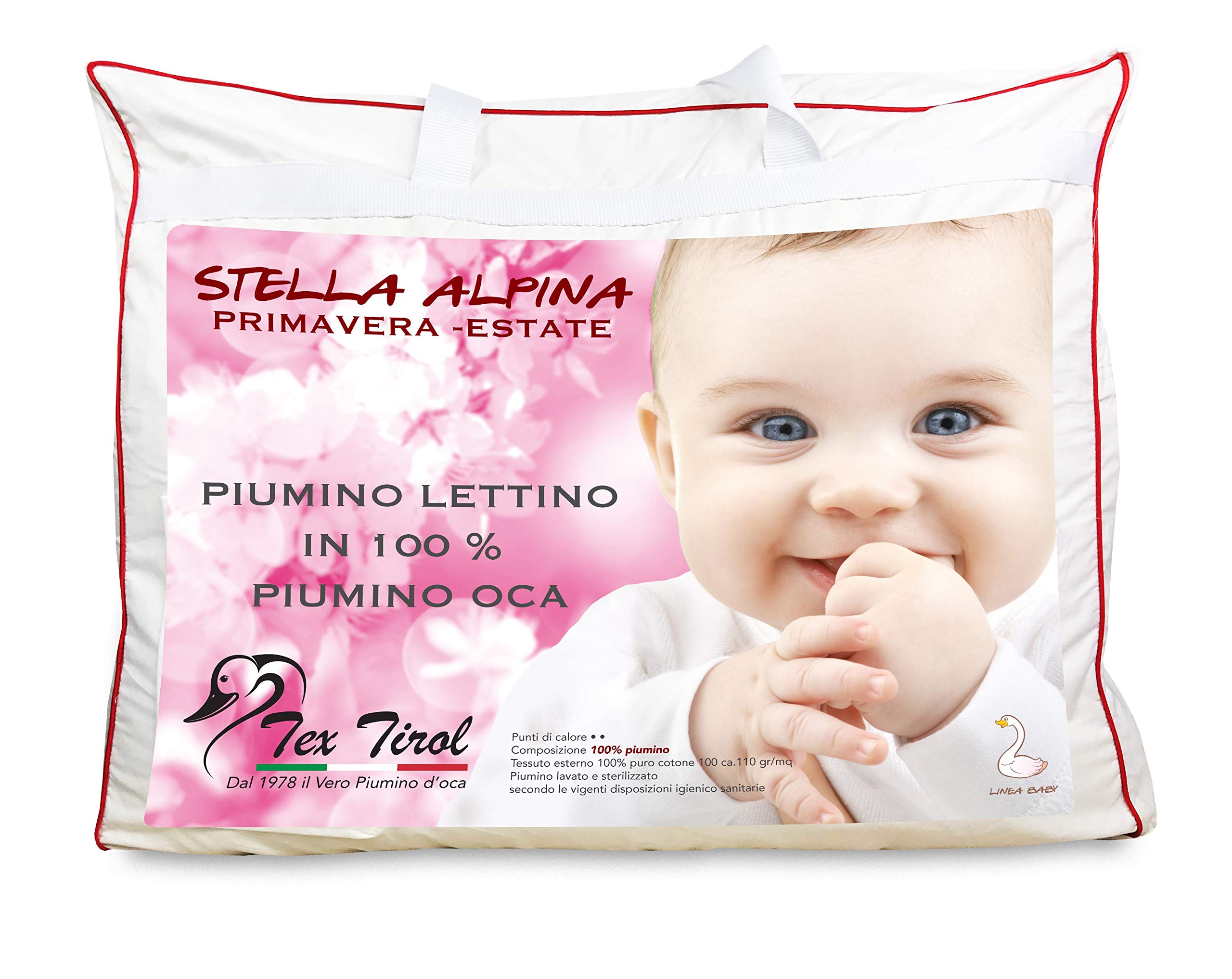 PIUMINO tex tirol © STELLA ALPINA da LETTINO estivo 100% PIUMINO OCA 100 gsm cm. 80 x 120 leggero