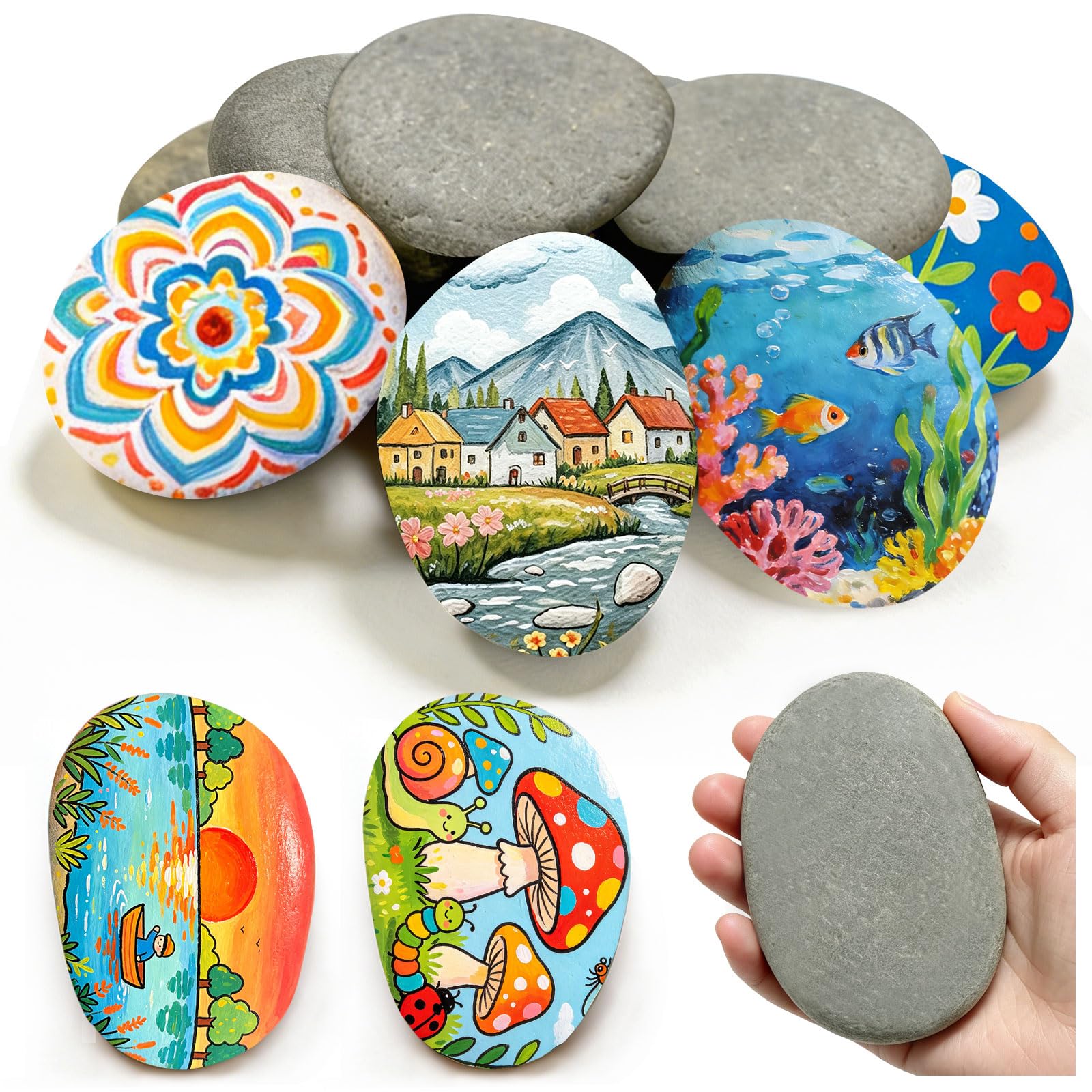 10 Pièces Galets a Peindre, 5-8 cm Pierres Plates à Peindre, Lisses Galets Decoratif pour Peinture, Création Artistique, Décoration de Jardins et D'aquariums - 1