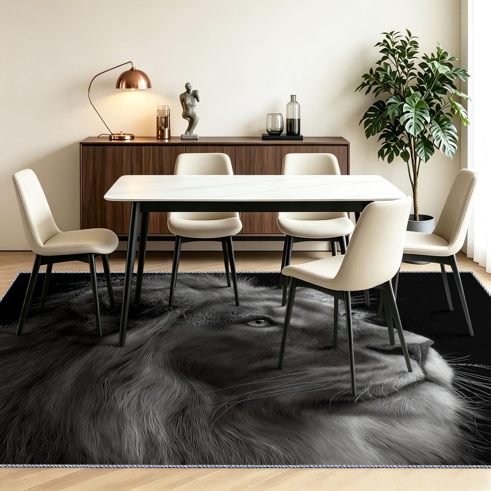 Minimalistyczny dywan do salonu, 140 x 200 cm, lew, czarno-biały, antypoślizgowy, niski runo, można prać, super miękki, przyjazny dla skóry dywan do przedpokoju, łazienki i jadalni