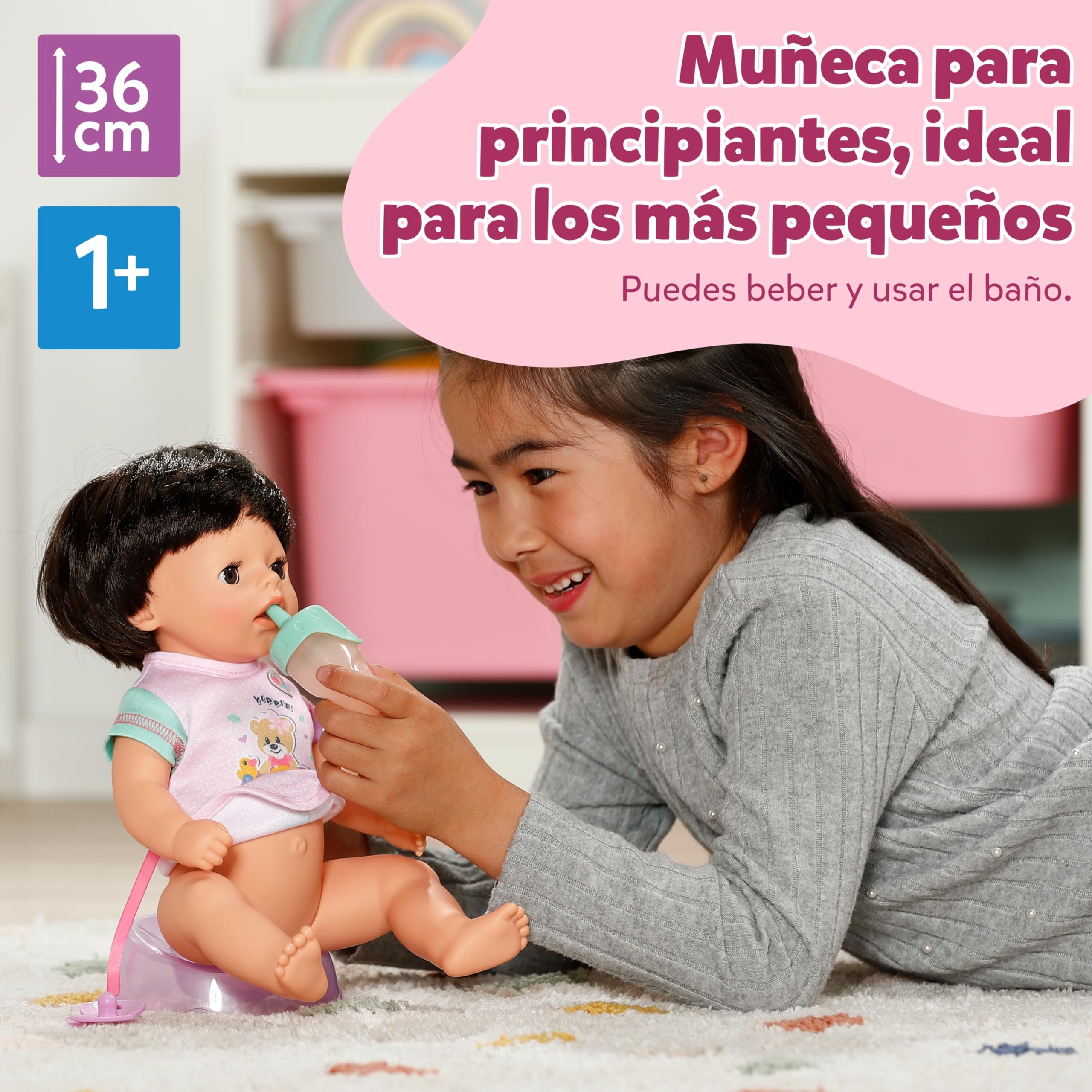 BABY Born Amy – Muñeca de 36 cm – Muñeca bebé con 7 Funciones para niños pequeños a Partir de 1 año – Funciona sin Pilas – Incluye Accesorios y Pelele
