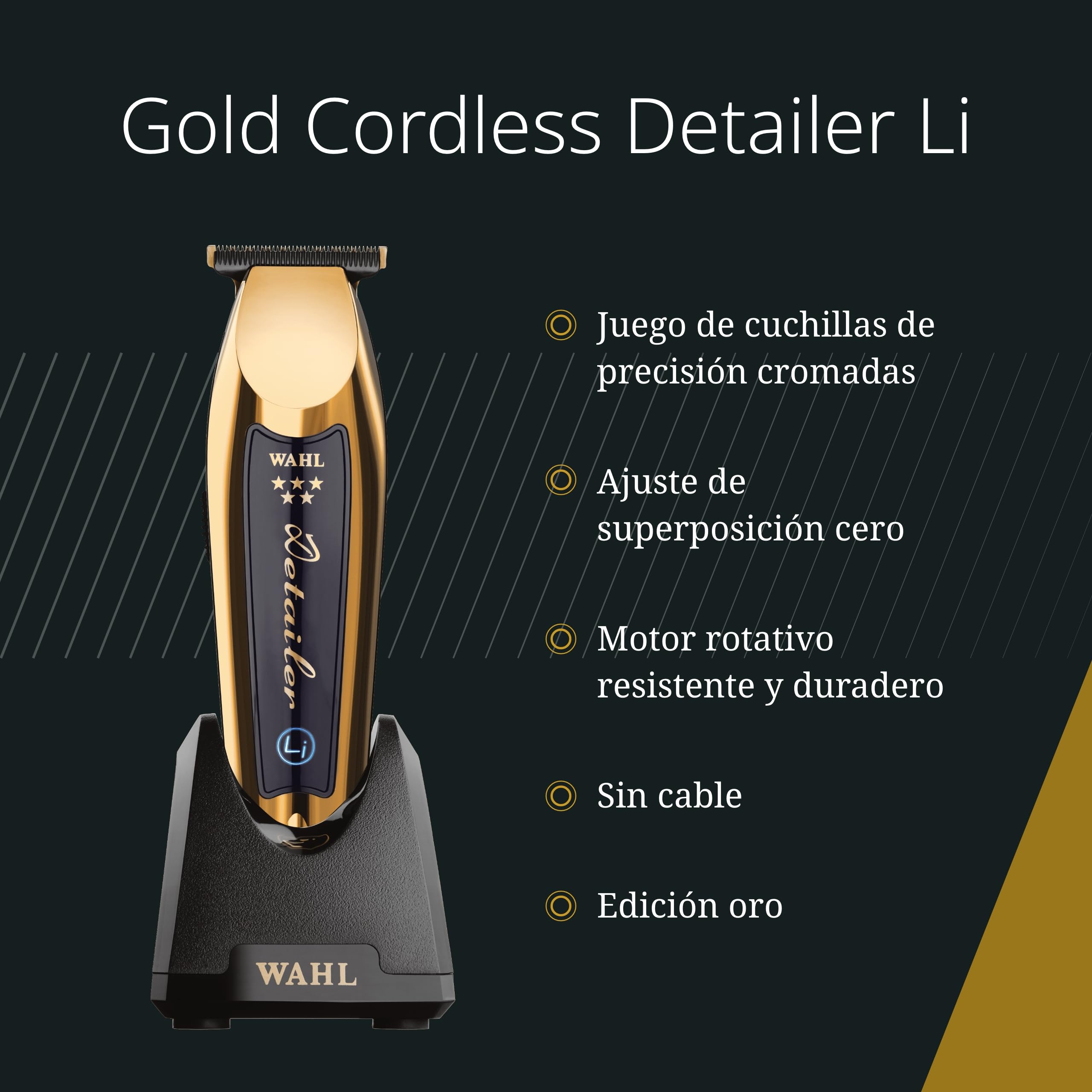 Wahl Gold Cordless Detailer Li - Cortapelos con Cuchilla en T Extra Ancha para el Bordeado y el Trabajo Detallado - Máquina de Cortar Pelo para Cabello y Vello Facial