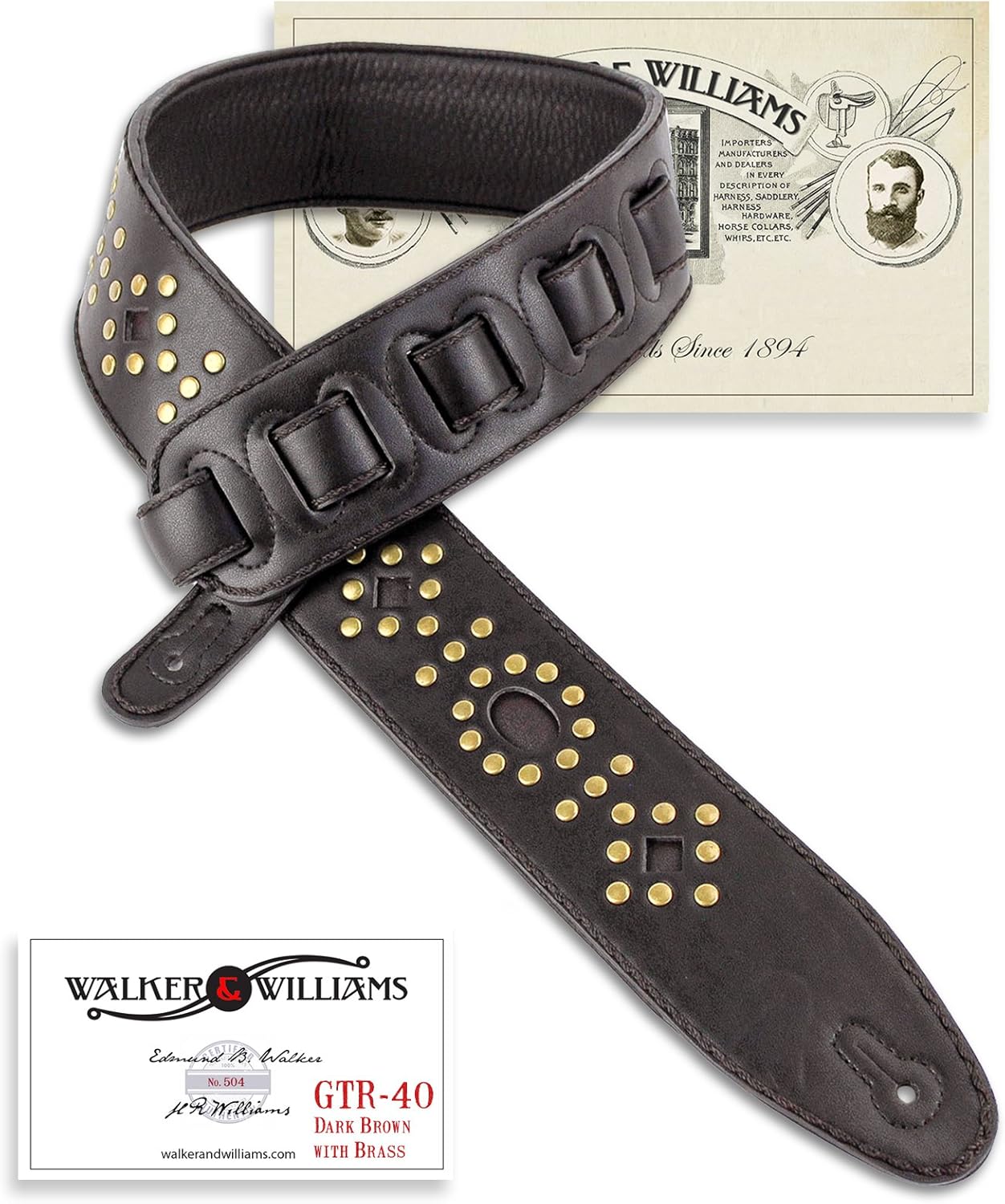 Walker & Williams GTR-40 Dark Brown Leather Strap With Brass Studs
