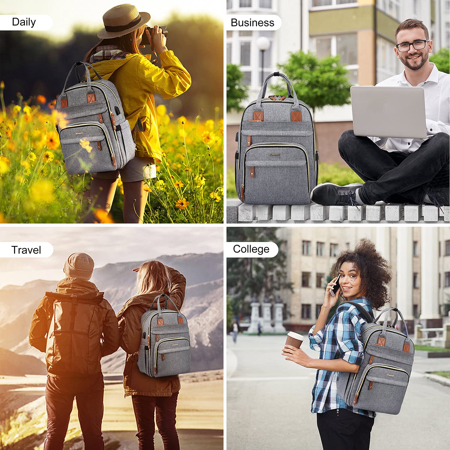 LOVEVOOK Zaino Donna Porta PC Antifurto con Serratura Codificata, 15,6 Pollici Zaino per Laptop Impermeabile Portatile Grande con Porta di Ricarica USB, Zaino per Viaggi Affari Scuola