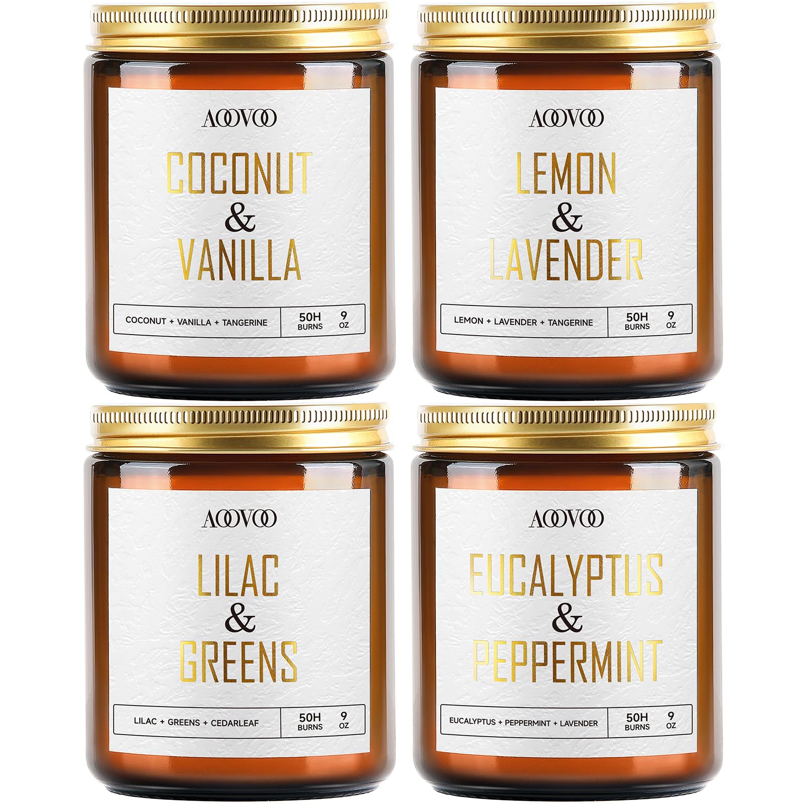 AOOVOO Coconut Vanilla Candles - 9 oz Scented Candles, Aromatherapy Candle, Soy Candle for Home Scented: Eucalyptus/Vanilla/Lilac/Lavender 36 oz