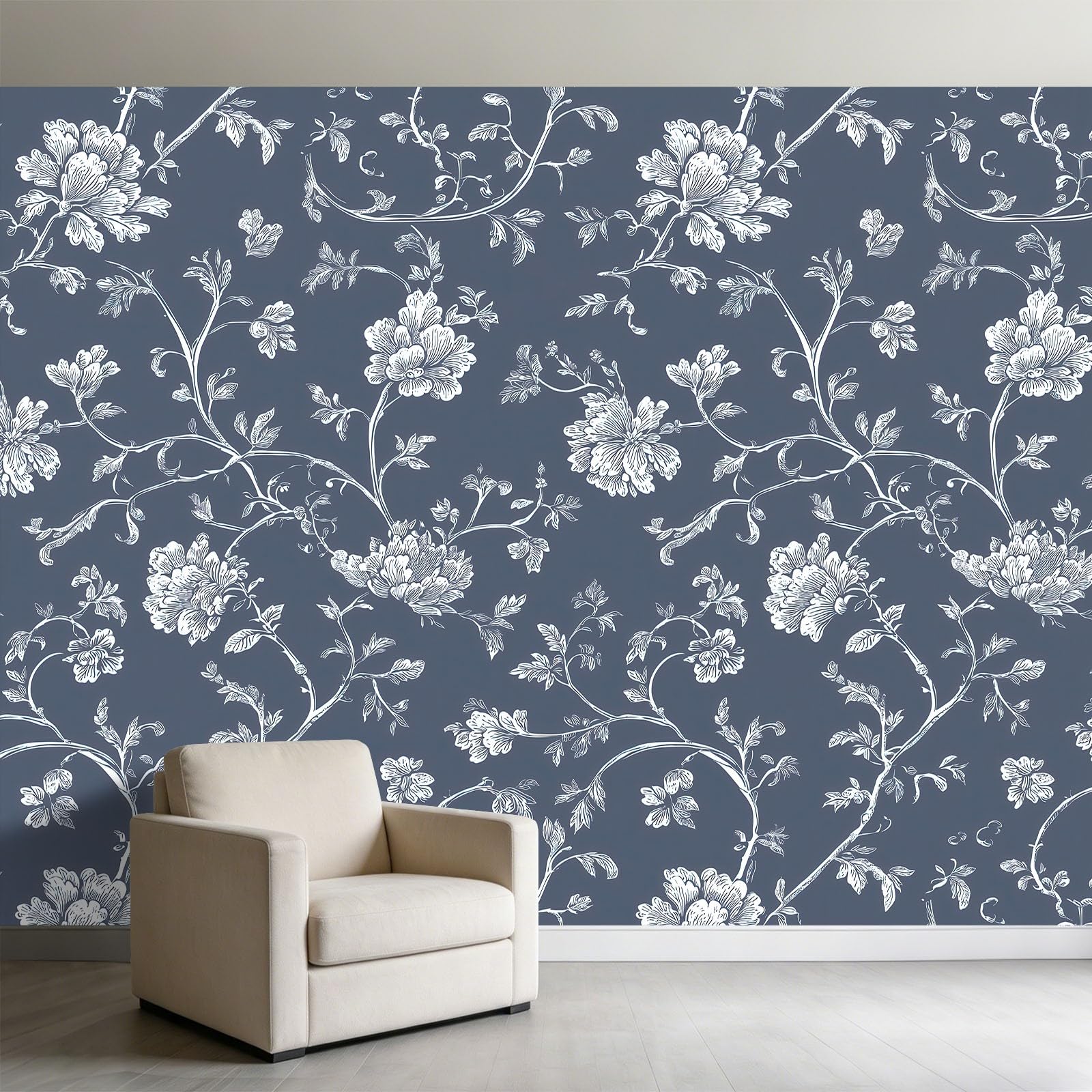Carta da parati fotografica 3D in tessuto non tessuto, stile orientale, rampicante, floreale, blu, grigio, decorazione per soggiorno, camera dei bambini e interni di casa, 500 x 280 cm
