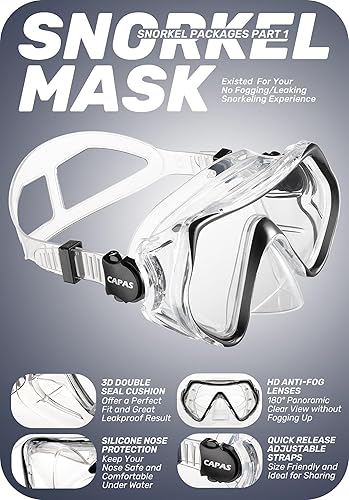 Miniatura 3 de CAPAS Juego de aletas de máscara de esnórquel, equipo de esnórquel de tamaño de viaje para adultos con aletas ajustables, máscara de buceo y