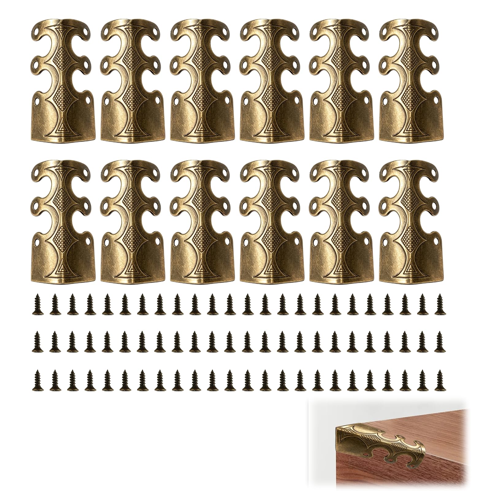 12 Pcs Vintage Metal Skirting Board Corner Protectors, Bronze Iron Furniture Edge Guards for Baseboard, Table, and Wall Protection, Decorative Skiffers for Living Room and Bedroom