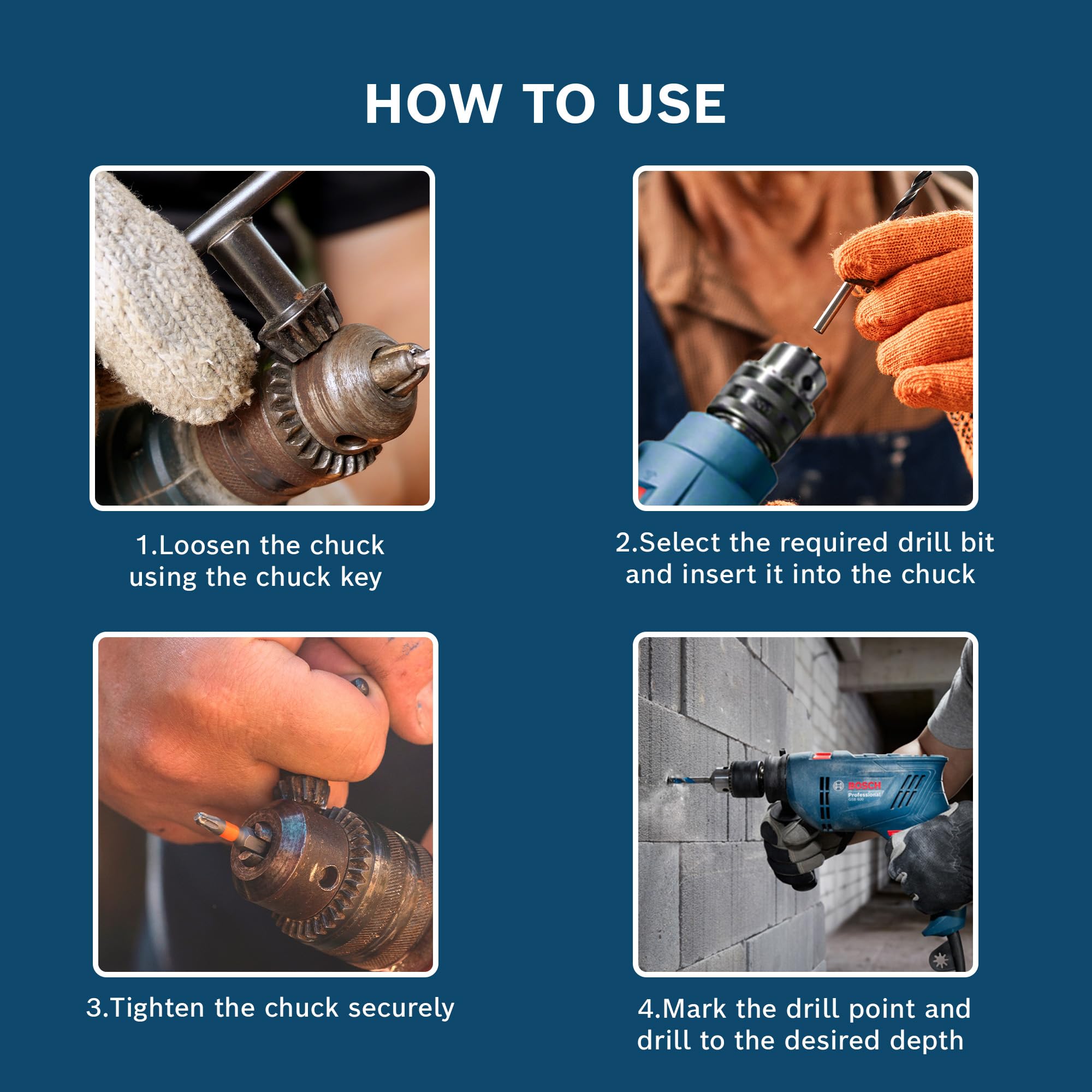 BOSCH GSB 600 Impact Drill Machine Wrap Set for Home | 600W Motor | 13mm Chuck | 3000 RPM | Forward/Reverse | Double Insulation | 1 Year Warranty 3