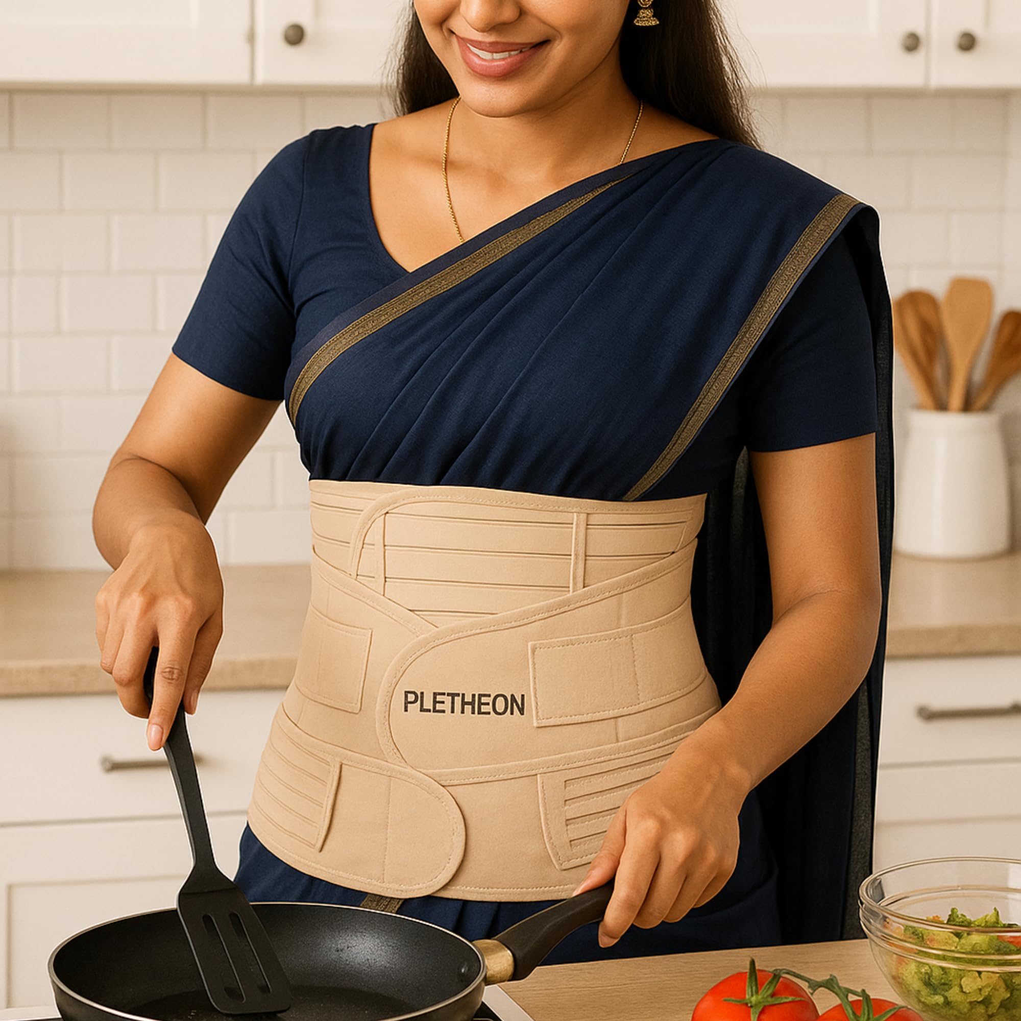 PLETHEON 3-in-1 Postpartum Abdominal Belt for Women – Belly, Waist & Pelvis Support | Post Pregnancy Recovery Belt | Maternity Tummy Wrap for Slimming & Back Pain Relief (Beige) - Image 3 thumbnail