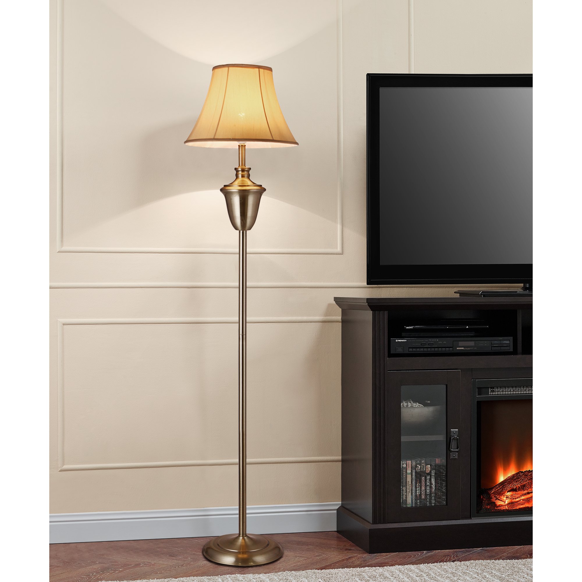 lux.pro Lampada da Terra Piantana Classica Alta 157 cm Lampada a Stelo in Ottone con Paralume in Tessuto a Forma di Cono - Beige/Marrone