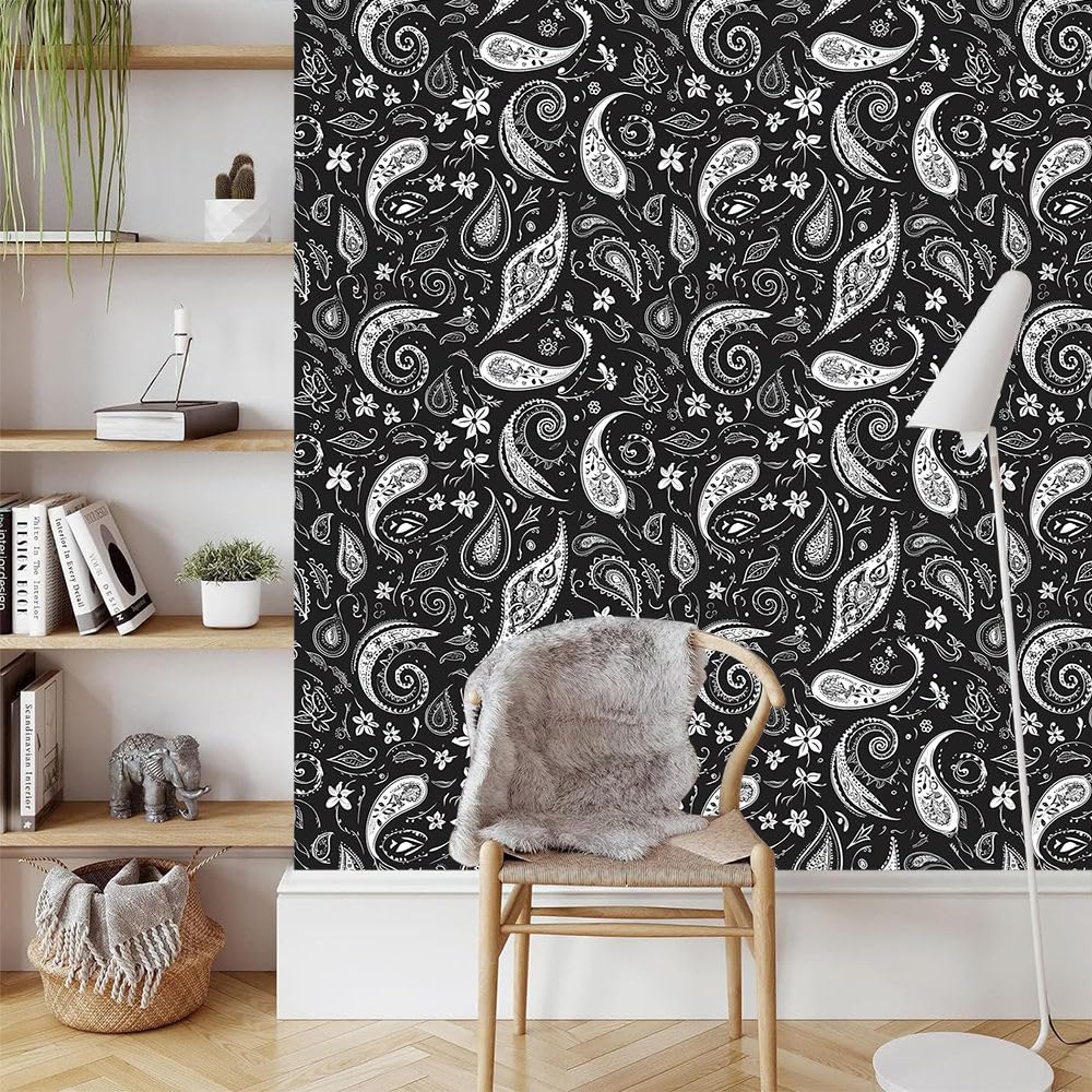 Zdejmowana tapeta czarno-białe kwiaty paisley przyklejają się do tapety abstrakcyjne kwiaty grube winylowe owijanie wodoodporne retro usuwalne salon sypialnia