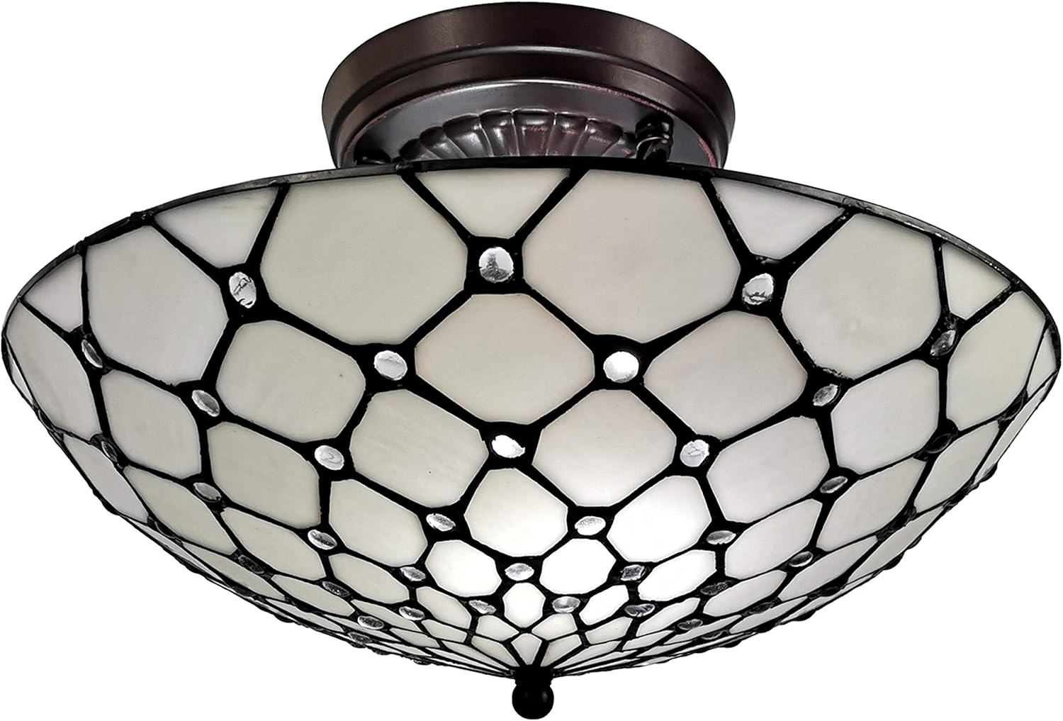 🛒 Crazy Deals Amora Lighting Tiffany Style Ceiling Fixture Lamp Jeweled 16 Wide Stained Glass White Cream Antique Vintage Light Decor Living Room Bedroom Hallway Kitchen Gift AM030CL17B