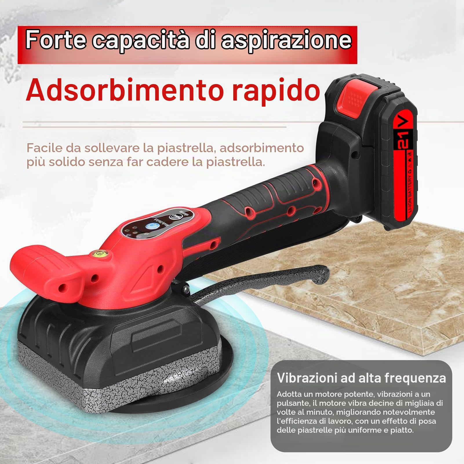 Piastrellatrice per piastrelle da 21 V Elevata capacità di carico Piastrelle per pavimenti da parete Posa di utensili vibranti Strumenti di utilità per la decorazione della casa con ventosa