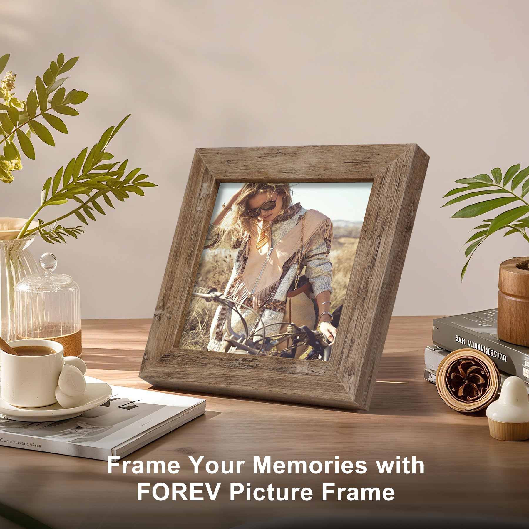 Picture Frames 4x4 Set of 2 Rustic Wood Grain Photo Frame for