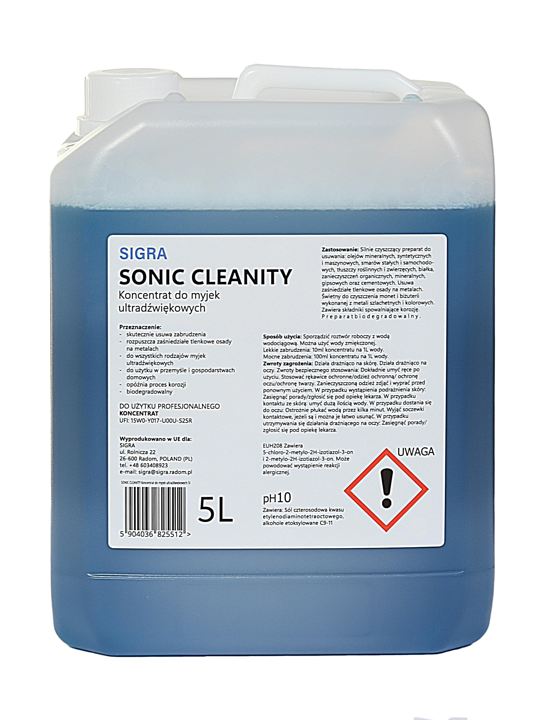SONIC CLEANITY Koncentrat do myjki ultradźwiękowej, środek czyszczący w myjce ultradźwiękowej (5000ml)
