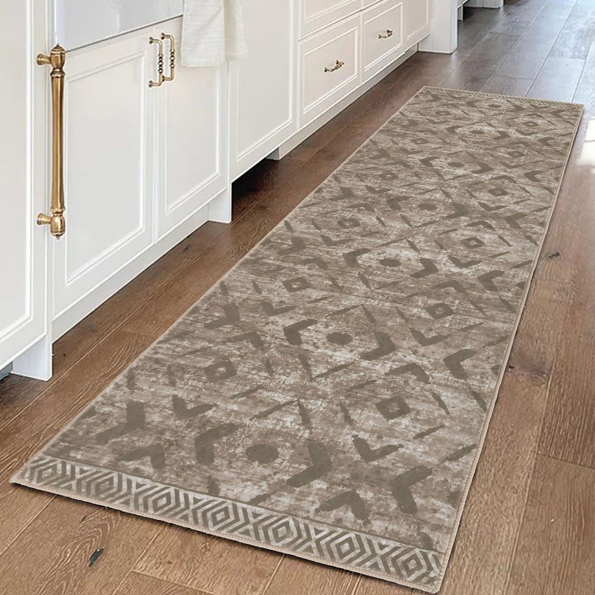 Runners for Hallways, Kitchen Runner Rug Washable Brown Runner Rug Non Slip Distressed Laundry
