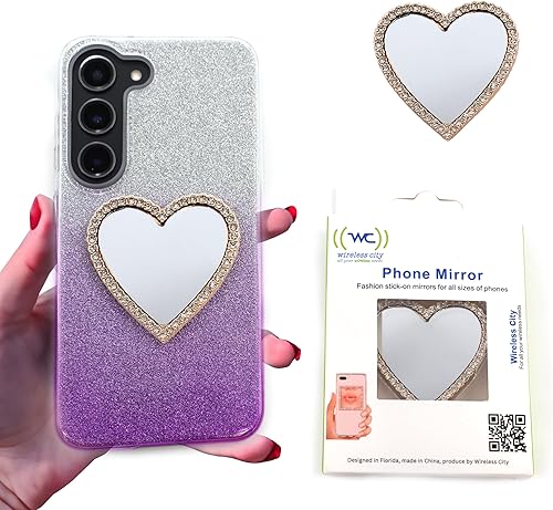 Espejo de maquillaje con diamantes brillantes para fundas de teléfono, espejo portátil y de viaje, espejo de teléfono para pegar (espejo de teléfono