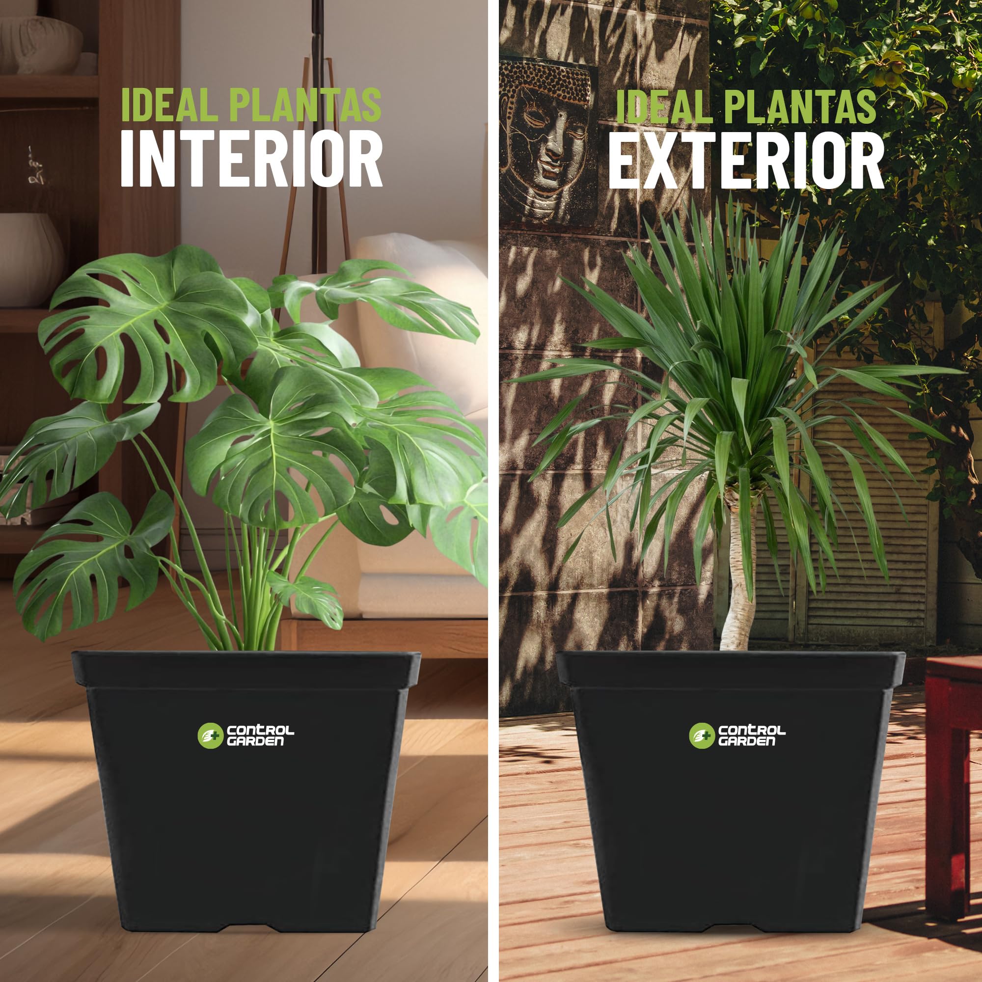 GROWMANIA Pack 20 Macetas Cuadrada para Plantas Negra 18L - Cinco Maceteros de Plástico para Flores 30x30x30 cm