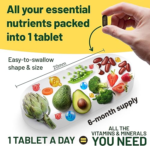 Miniatura 4 de Multivitamínicos y minerales veganos con vitamina B12, D3 y K2. 180 tabletas multivitamínicas - suministro de 6 meses. Vitaminas para veganos y