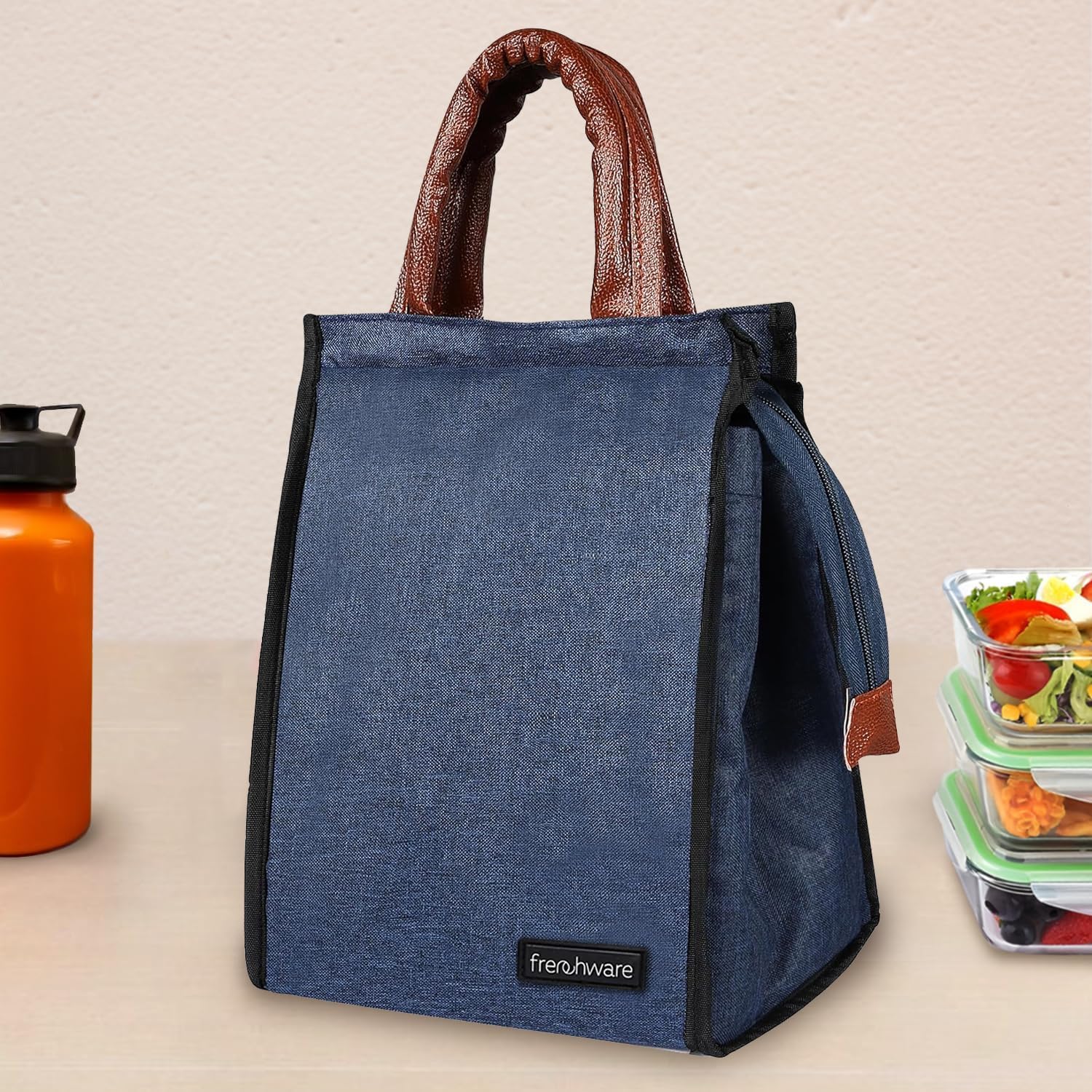 Frenchware Insulated Nylon Lunch Bag 8 LTR, Navy Blue, Tiffin Bag