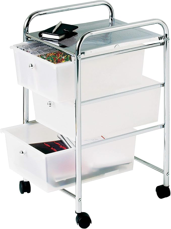 Premier Housewares 3 Drawer Storage Trolley with Chrome Frame, 65 x 39