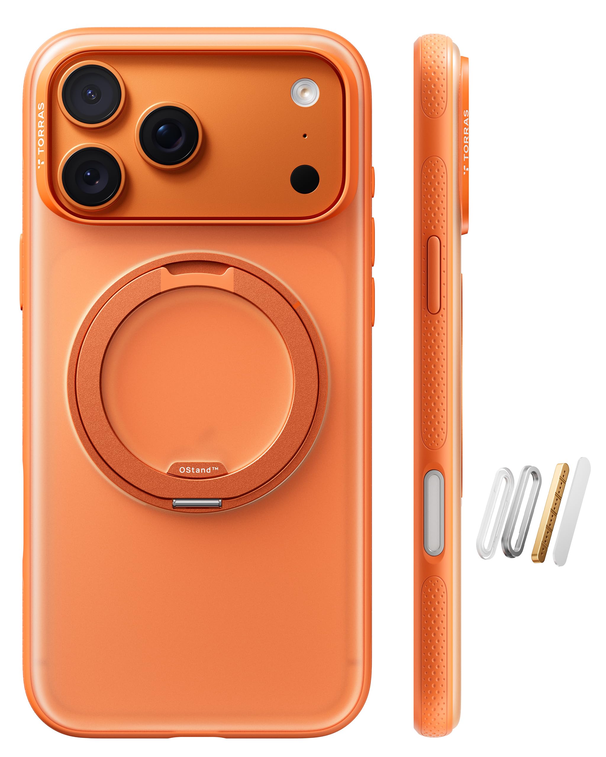 TORRAS 360 Magnetic Stand for iPhone 17 Pro Max Case, [Fit for MagSafe] [Military-Grade Protection] Translucent Slim Case for iPhone 17 Pro Max, 6.9", Camera Button, Ostand O3 Fitness, Cosmic Orange
