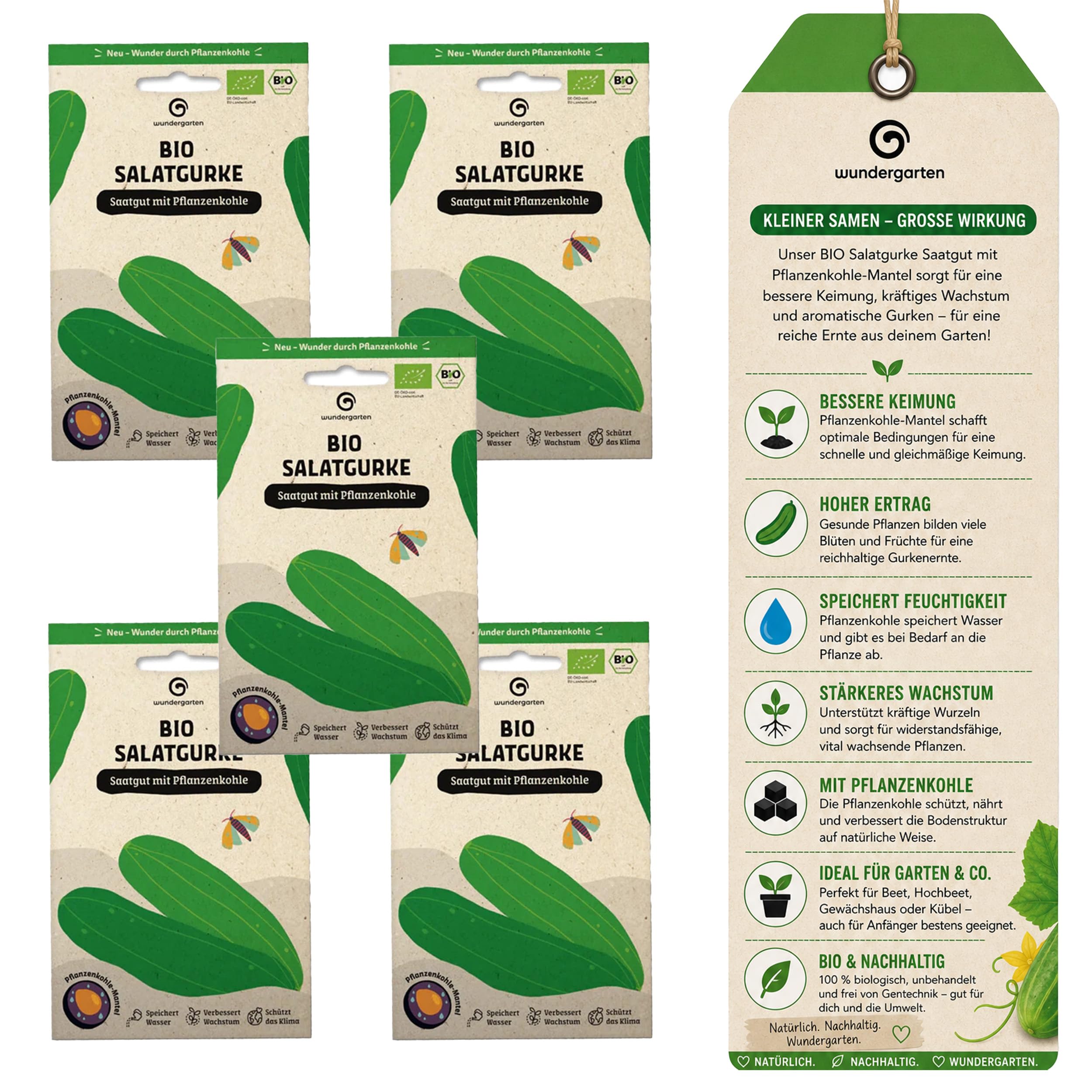 20x Bio Salatgurke Saatgut Delikatess – Wundergarten – Mit Pflanzenkohle-Mantel – Hohe Keimrate & saftige Gurken – Gemüsesamen für Garten, Hochbeet & Balkon