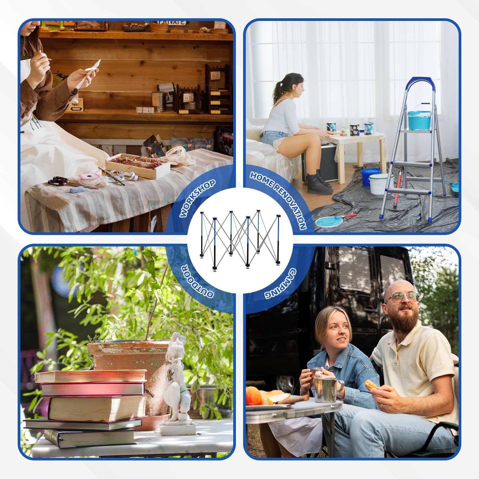SoonTools Banco de trabajo plegable de 6 patas, portátil, con una capacidad de 1100 kg, caballete plegable de montaje rápido para carpintería, bricolaje, construcción, proyectos al aire libre