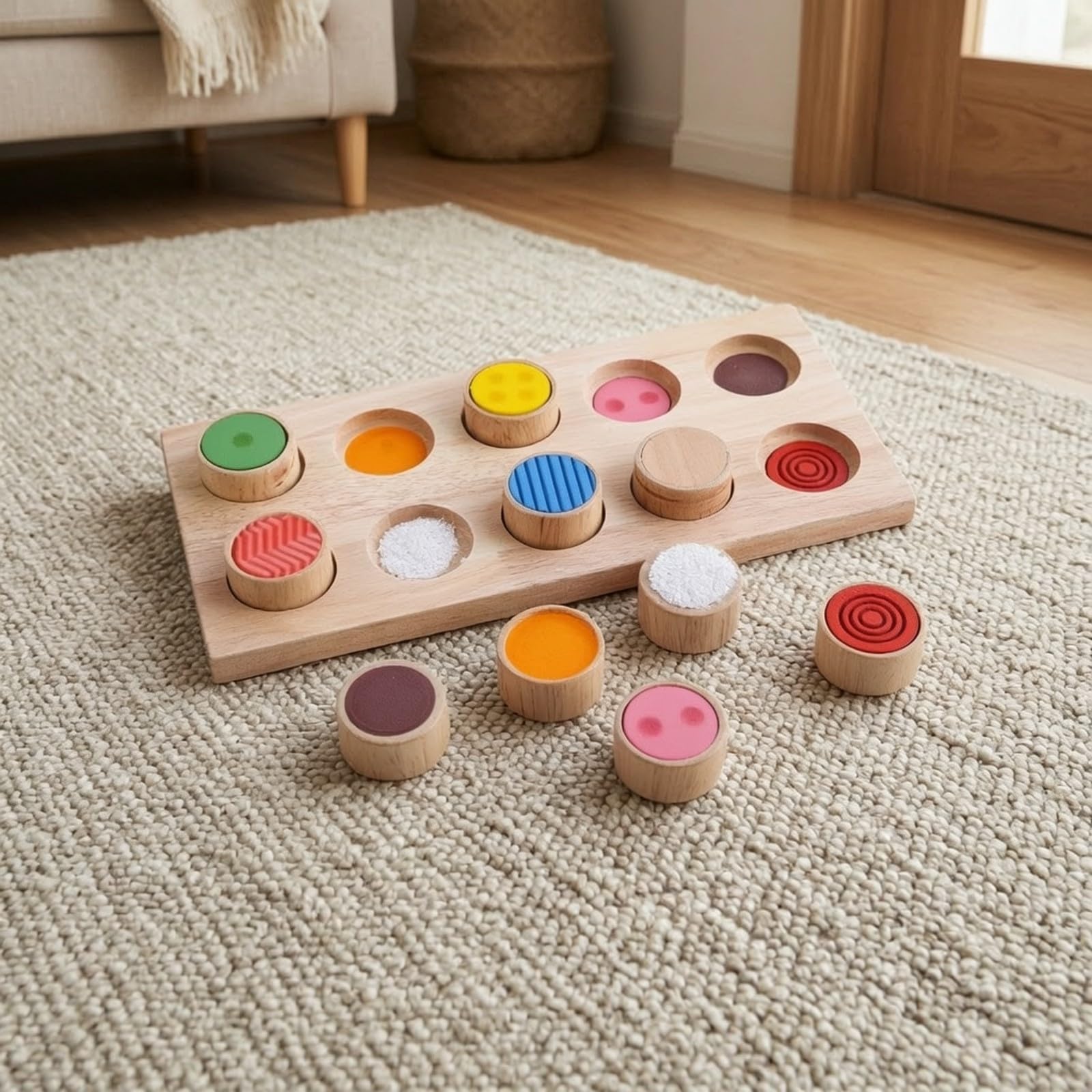 harayaa Tavola di Abbinamento Tattile in Legno Interattivo Gioco di Abbinamento con Texture Tattili Busy Board Child-Centered