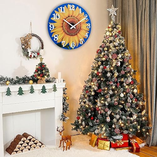 Miniatura 10 de Reloj de pared para exteriores, impermeable, decorativo, con diseño de girasol, para piscina, patio, porche, jardín (12 pulgadas, girasol)