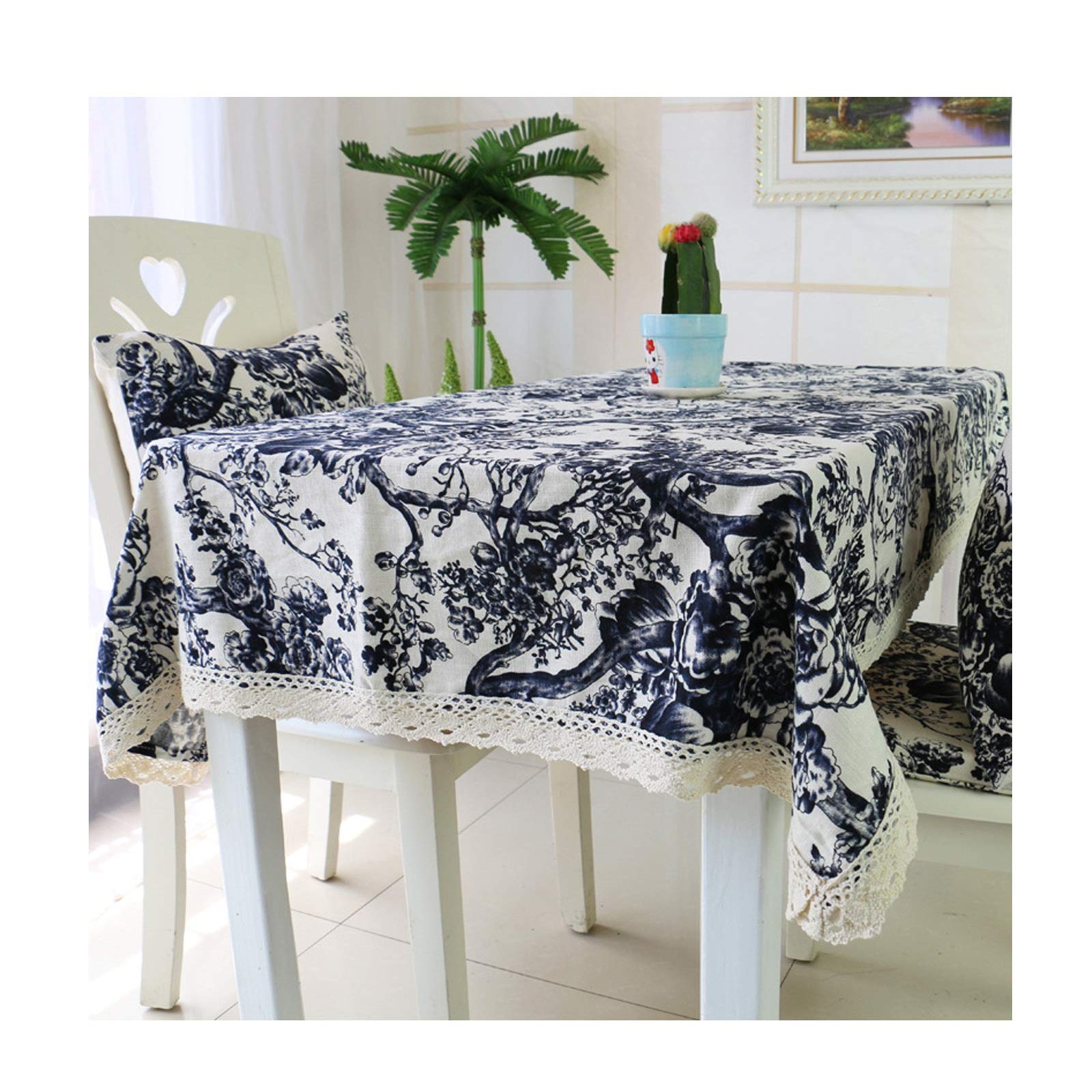 Nappe branche de fleur vintage coton lin lavable pour protéger et décorer votre table