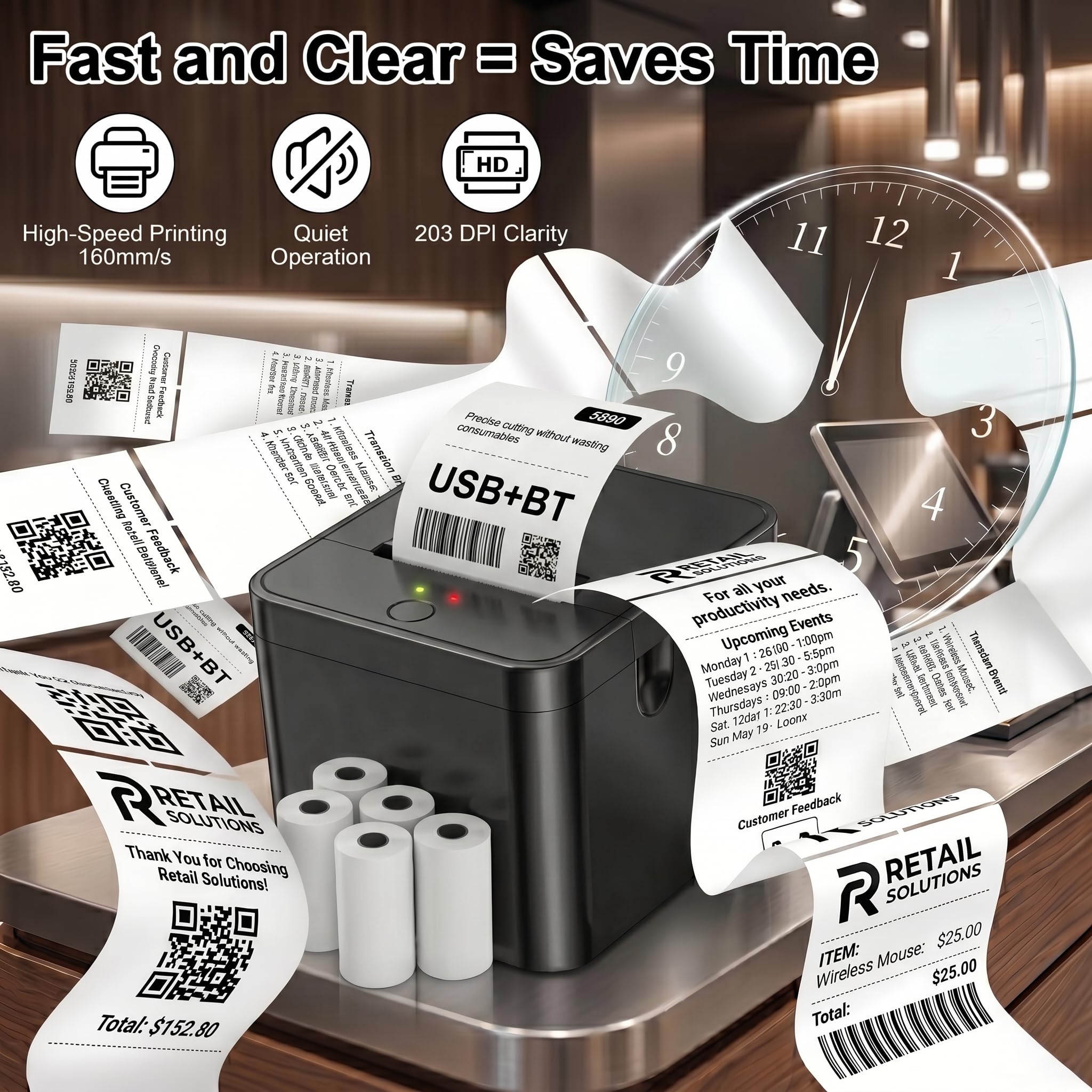 Stampante termica 58 mm Bluetooth USB doppia modalità etichette portatile