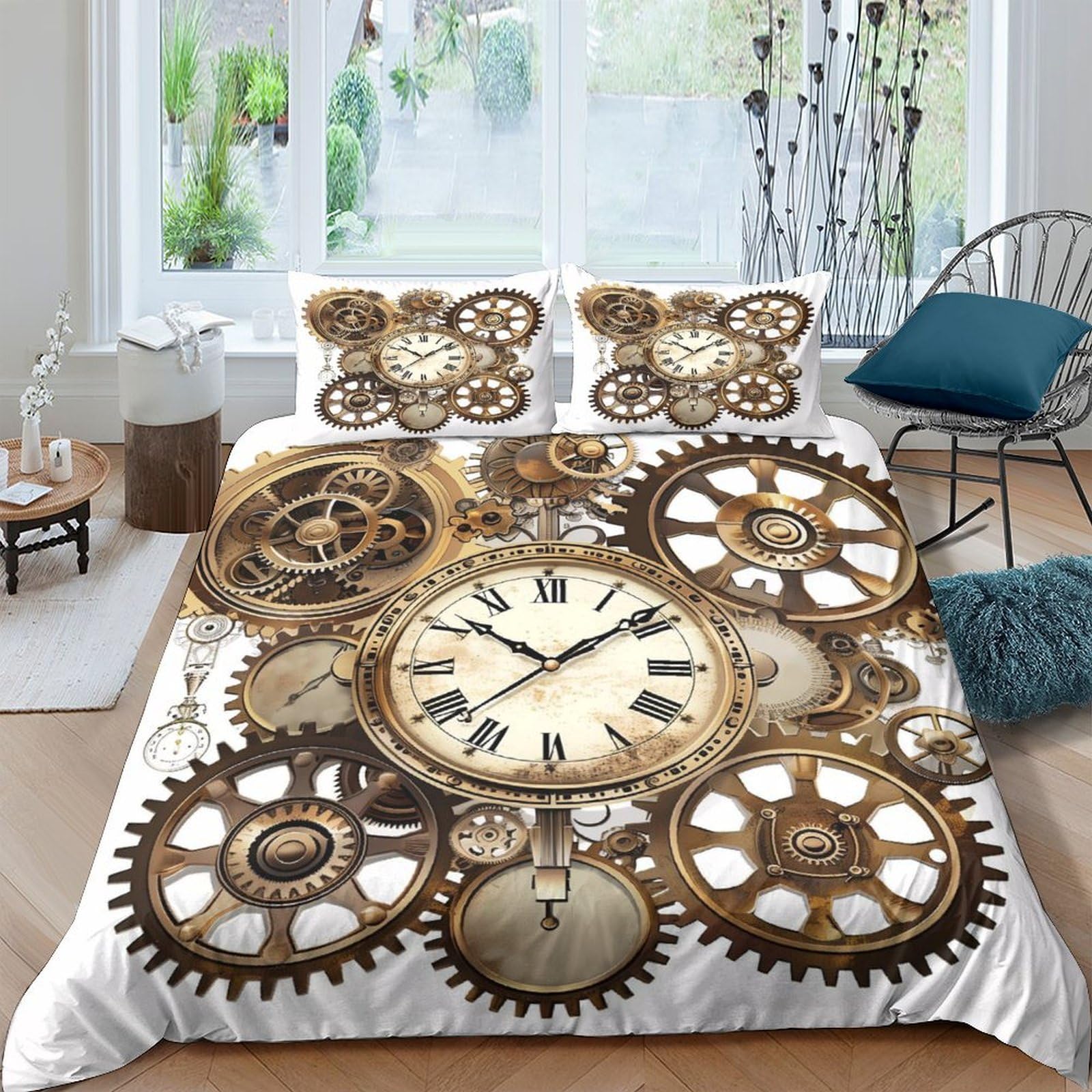 Ctjqhvkz Style-7 3D Printed Steampunk Clockwork Fitted Sheet Microfiber Non-Slip Gears Mattress Cover For Bedroom Home Decor Single（135X200cm）