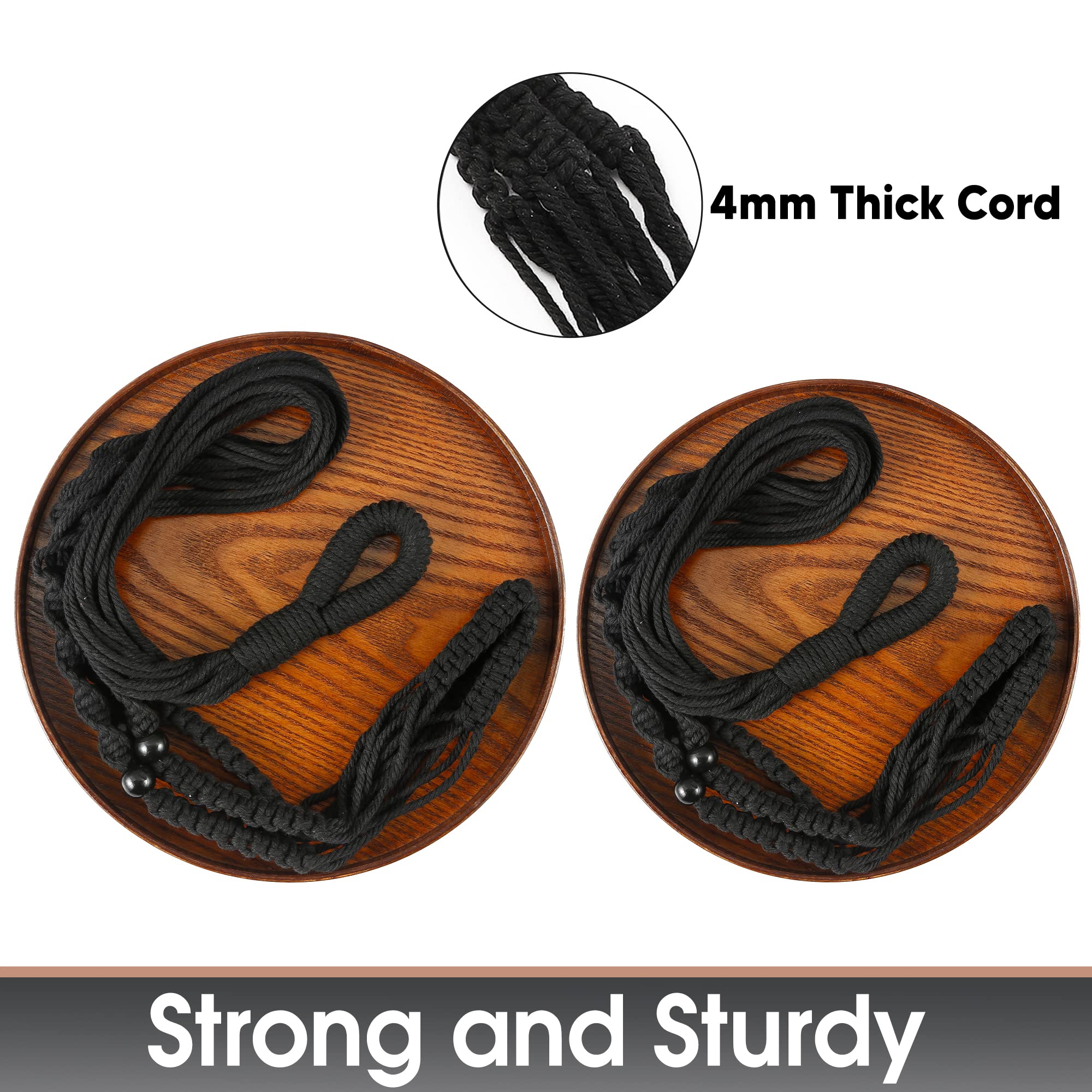 Shineloha 2 Pack Macrame Plant Hanger | Hanging Planters for Indoor Plant, Indoor Hanging Planter Shelf | Plant Hanger, Hanging Plant Holder, No Plant/Pot Included (Black) (1 Large+ 1 Medium)â€¦