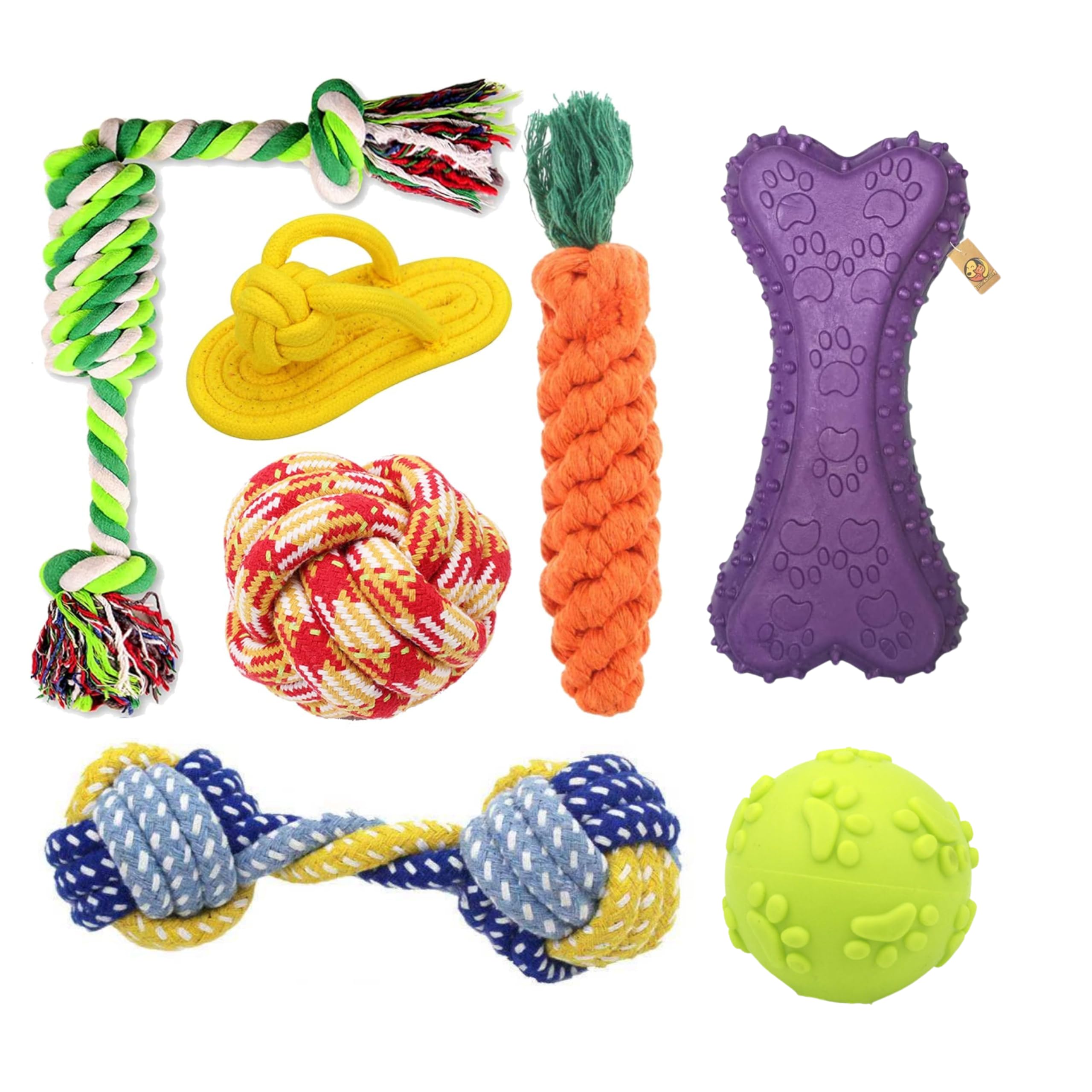 Foodie Puppies 7-in-1 Chew Toy Combo of 5 Ropes, Squeaky Bone & Ball for Small Dogs & Puppies | Teething & Training Toys (Twisted, Carrot, Cotton Ball, Slipper, Dumbbell, Claw Ball, Prickle Bone) (B0CVFQYWQV) Amazon Price History, Amazon Price Tracker